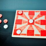 Tic-tac-toe game, enameled ceramic, Italy, 1980