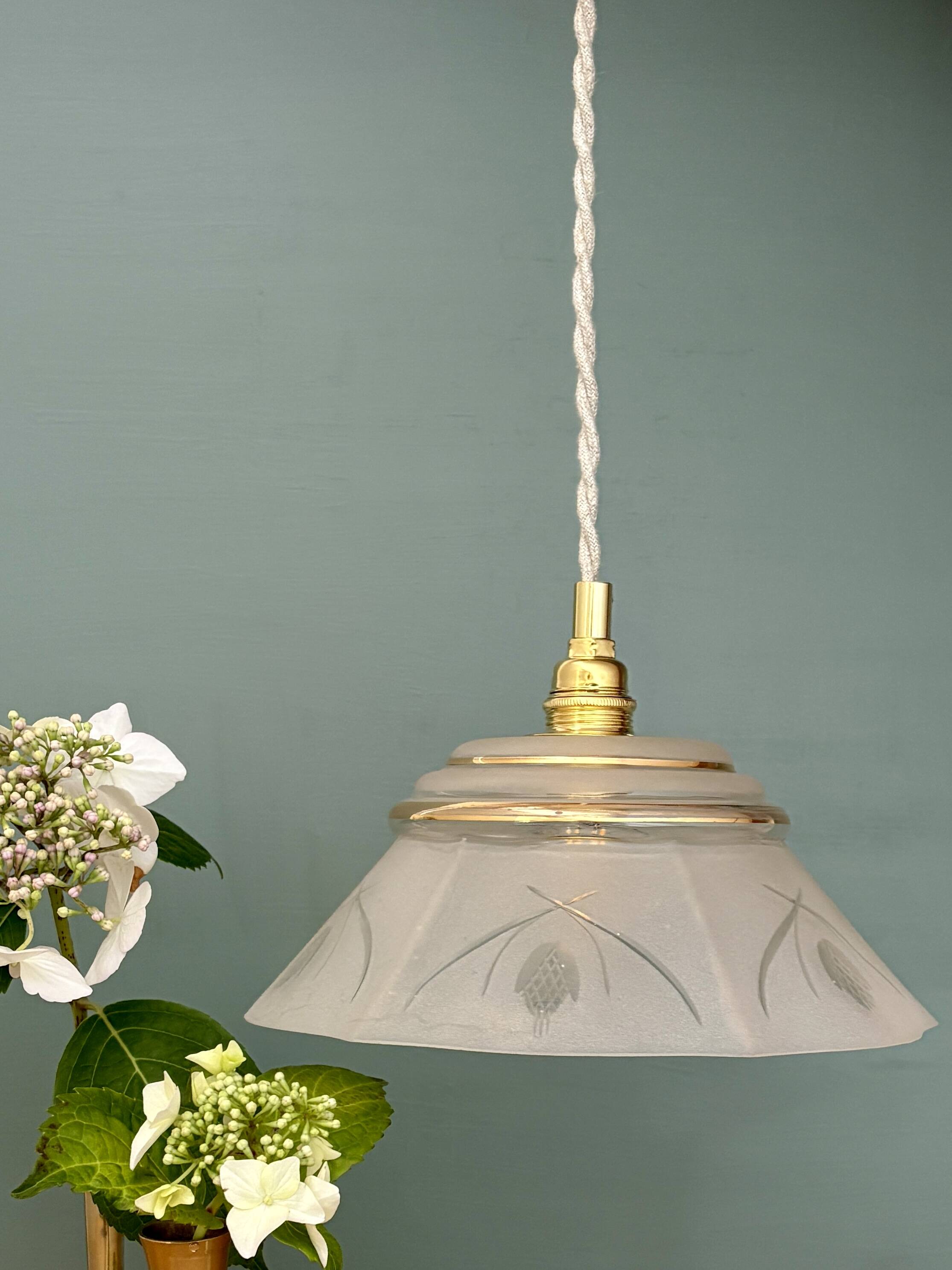 Vintage frosted glass lampshade pendant light