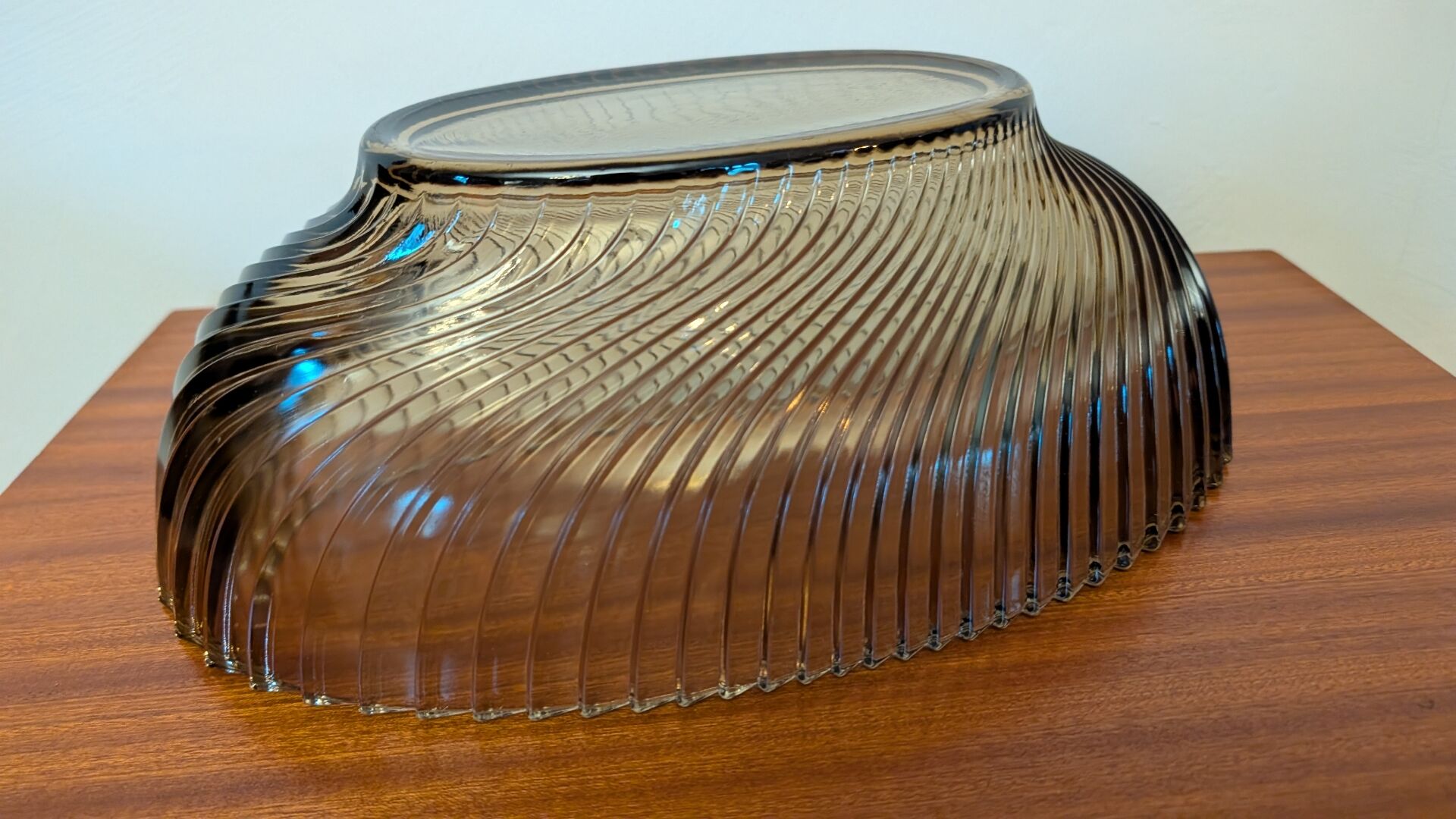 Large modernist twisted smoked glass bowl – 1970s