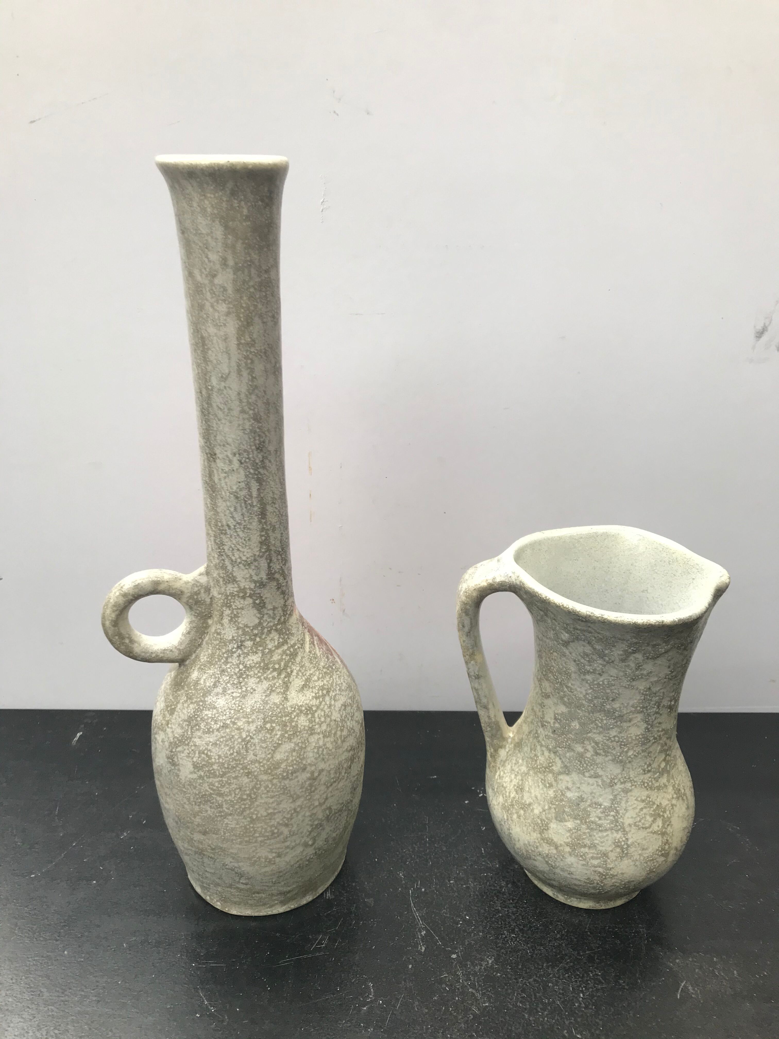 Pair Of Old Vase Ceramics Orange Orange 70s Vintage