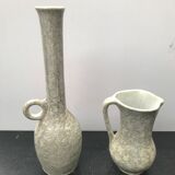 Pair Of Old Vase Ceramics Orange Orange 70s Vintage