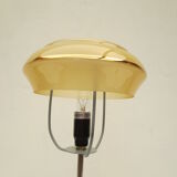 Lampe de table originale  sur pied inox & globe givré art déco jaune et or