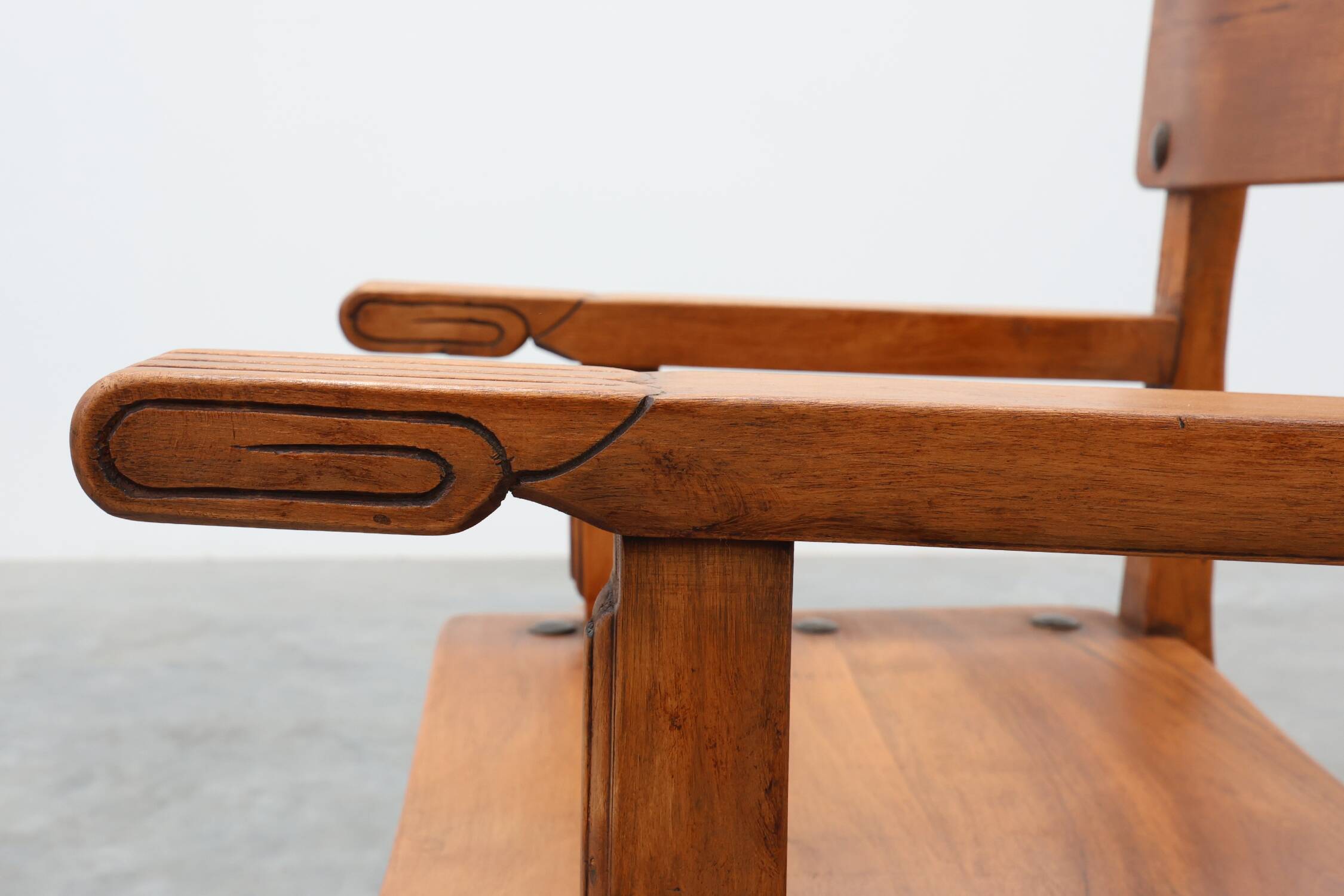 Pair of 2 Rustic carved oak side chairs, Spain ca. 1900