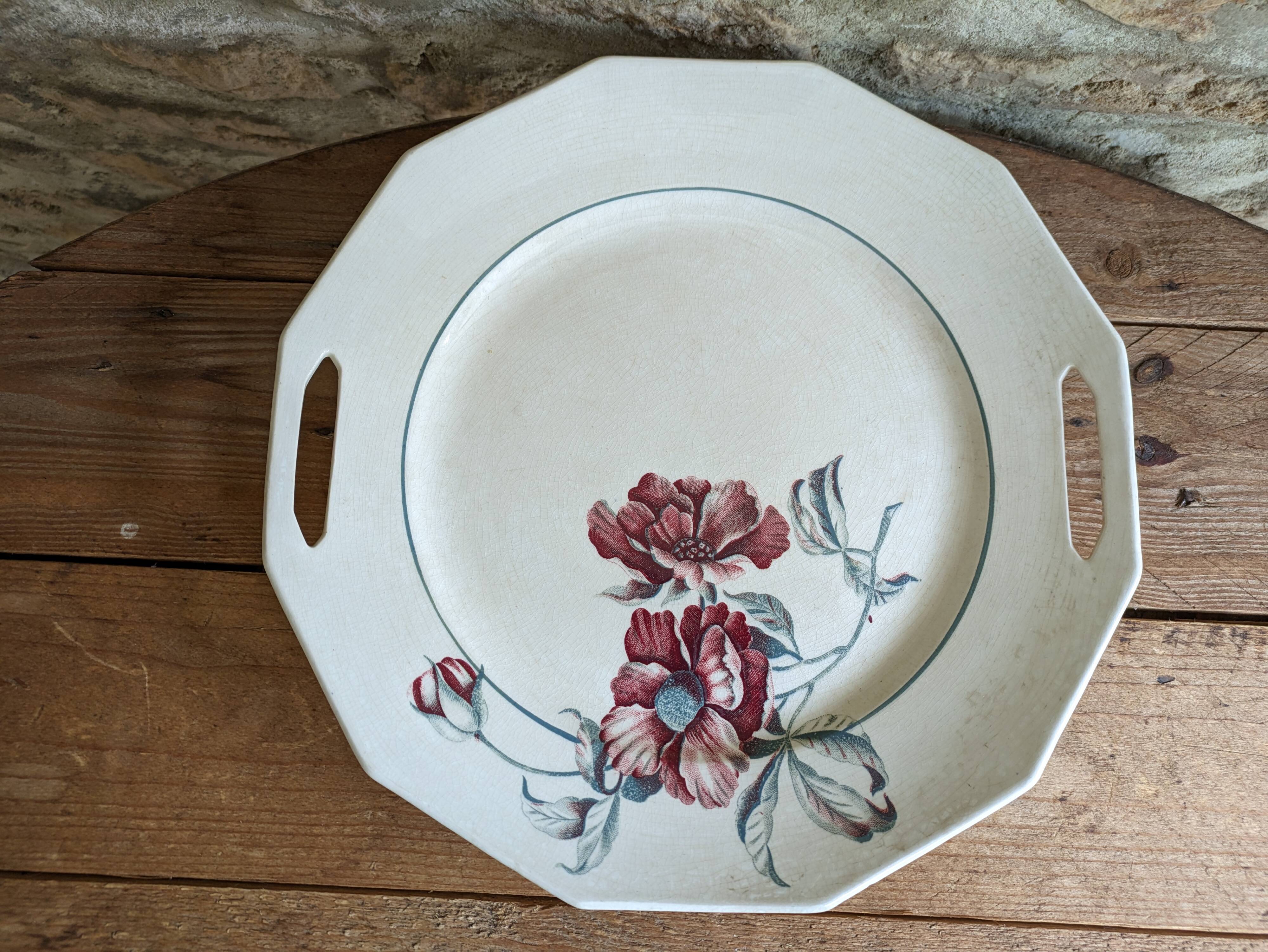 Plate with handles, Saint Amand ceramic serving dish, Simone model