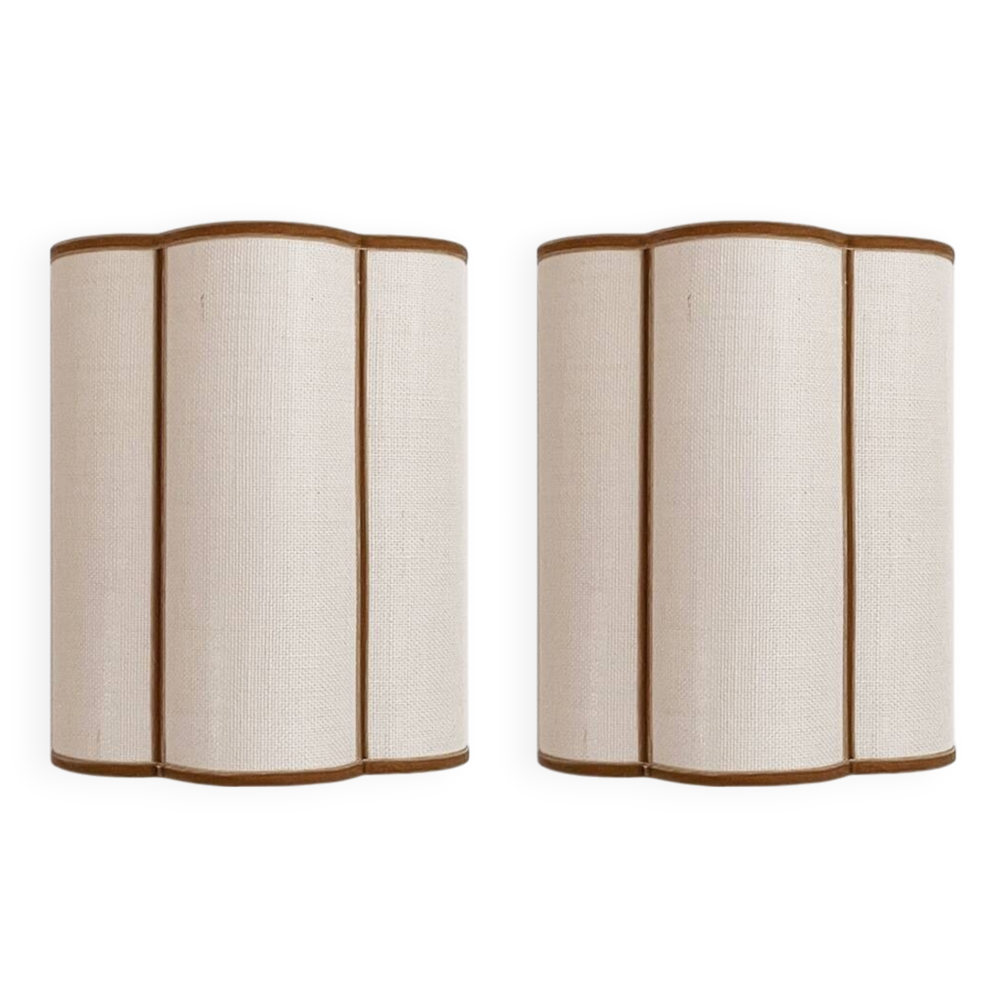 Pair of ecru jute and bronze velvet wall sconces