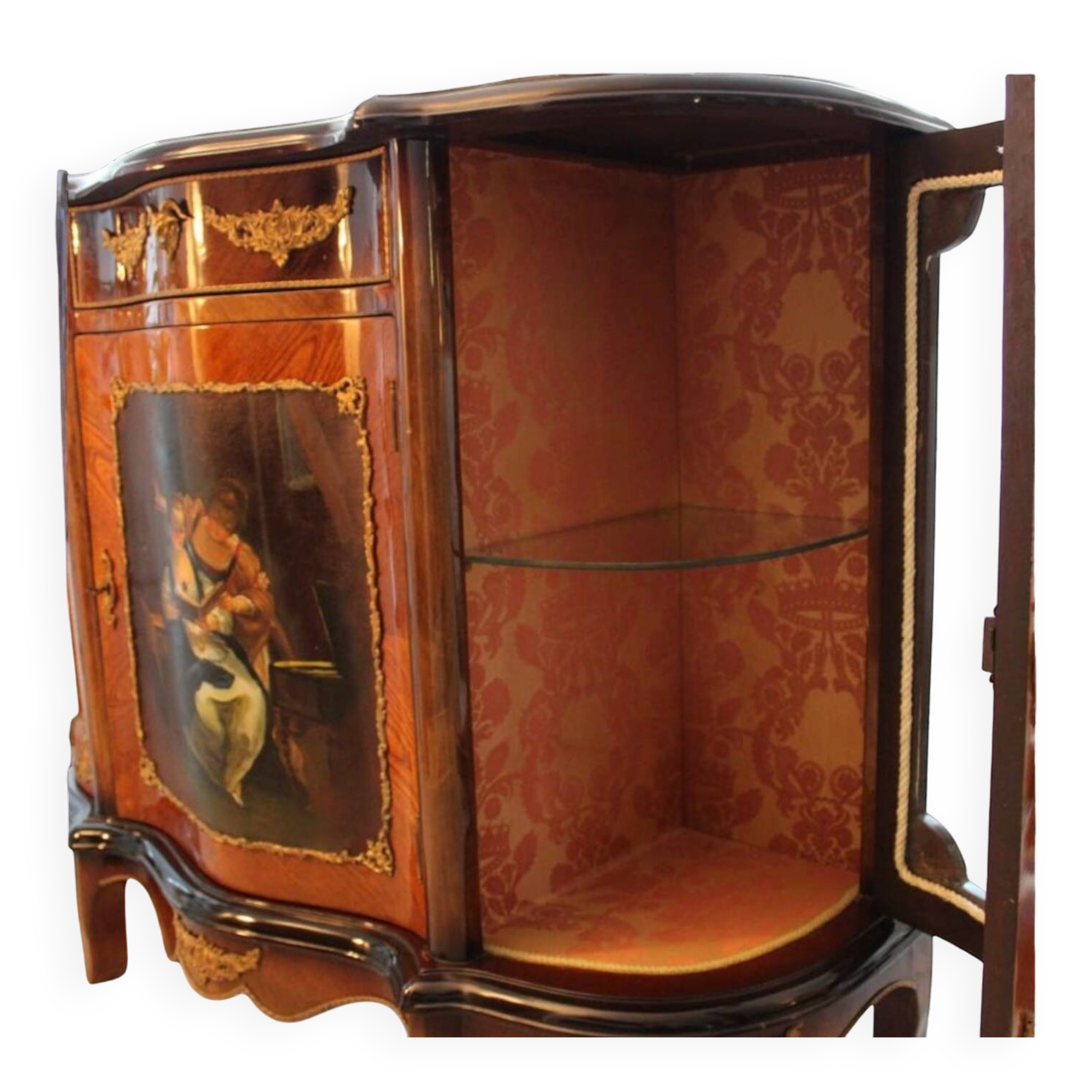 Buffet Louis XV – Peinture centrale et marqueterie bronze