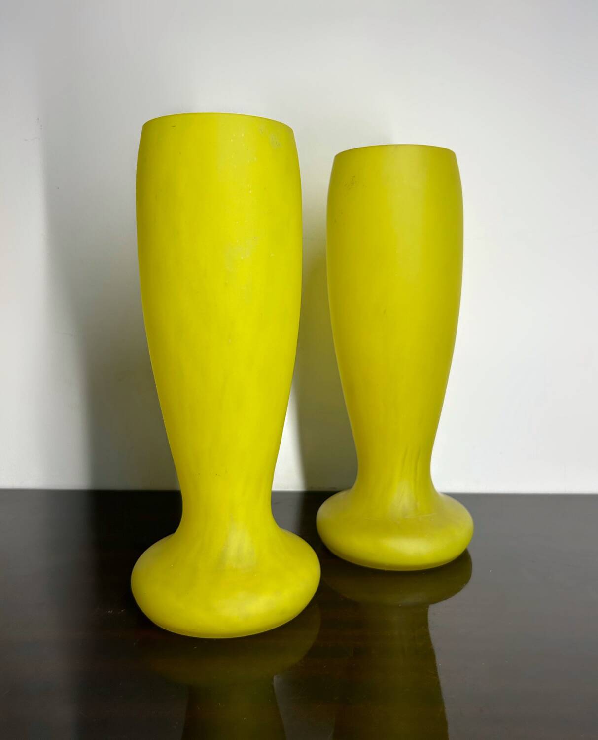 Pair of Art Deco yellow glass paste vases