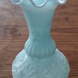 Fair Opaline Vase, Blue/Green, Decorated with Flowers and Foliage.