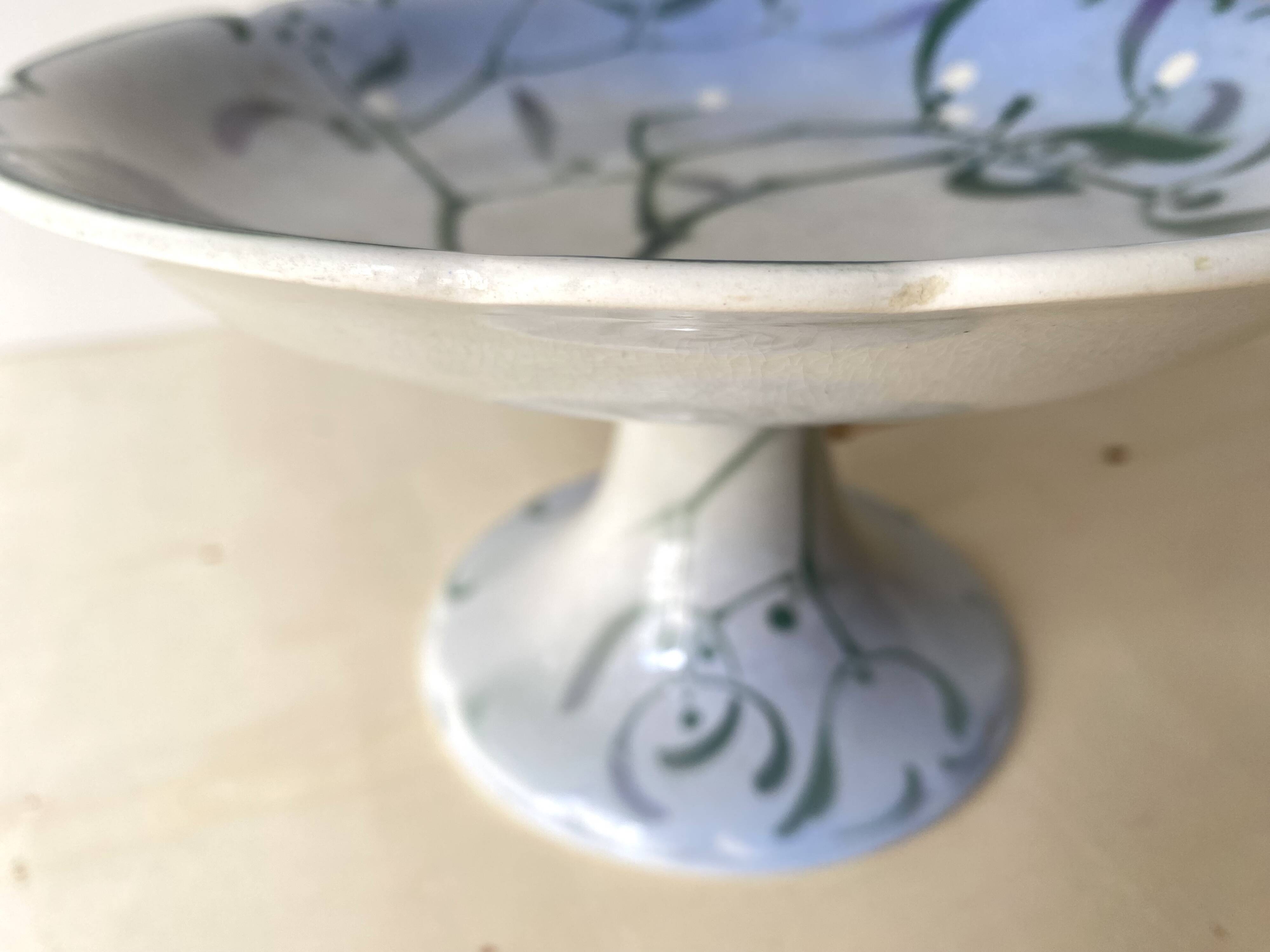 Lunéville earthenware compotier by Lachenal 1900, K&G mistletoe model servant