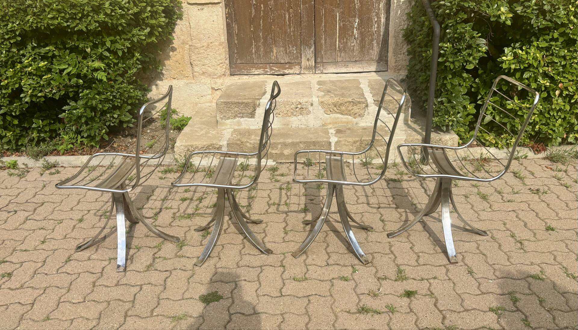 Set of 4 vintage swivel chairs in chrome metal – 1970s Ensem