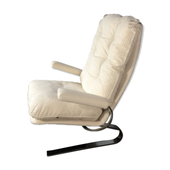 Fauteuil en velours beige et métal chromé, 1970