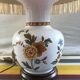 Pair of ancient ceramic lamp Moustiers style with vintage cream lampshades