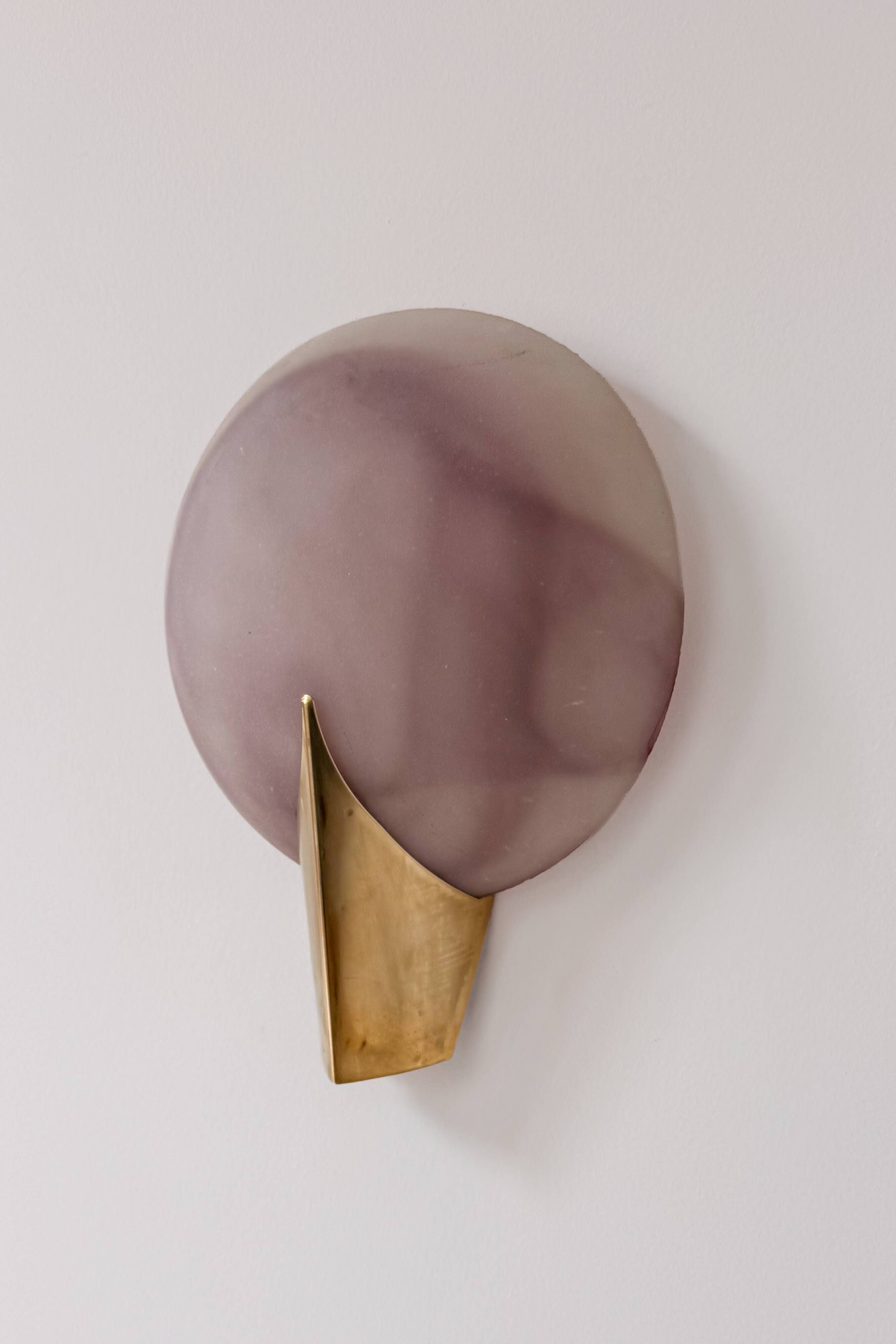 Vintage brass and frosted tinted glass wall light, Denmark, 1970.