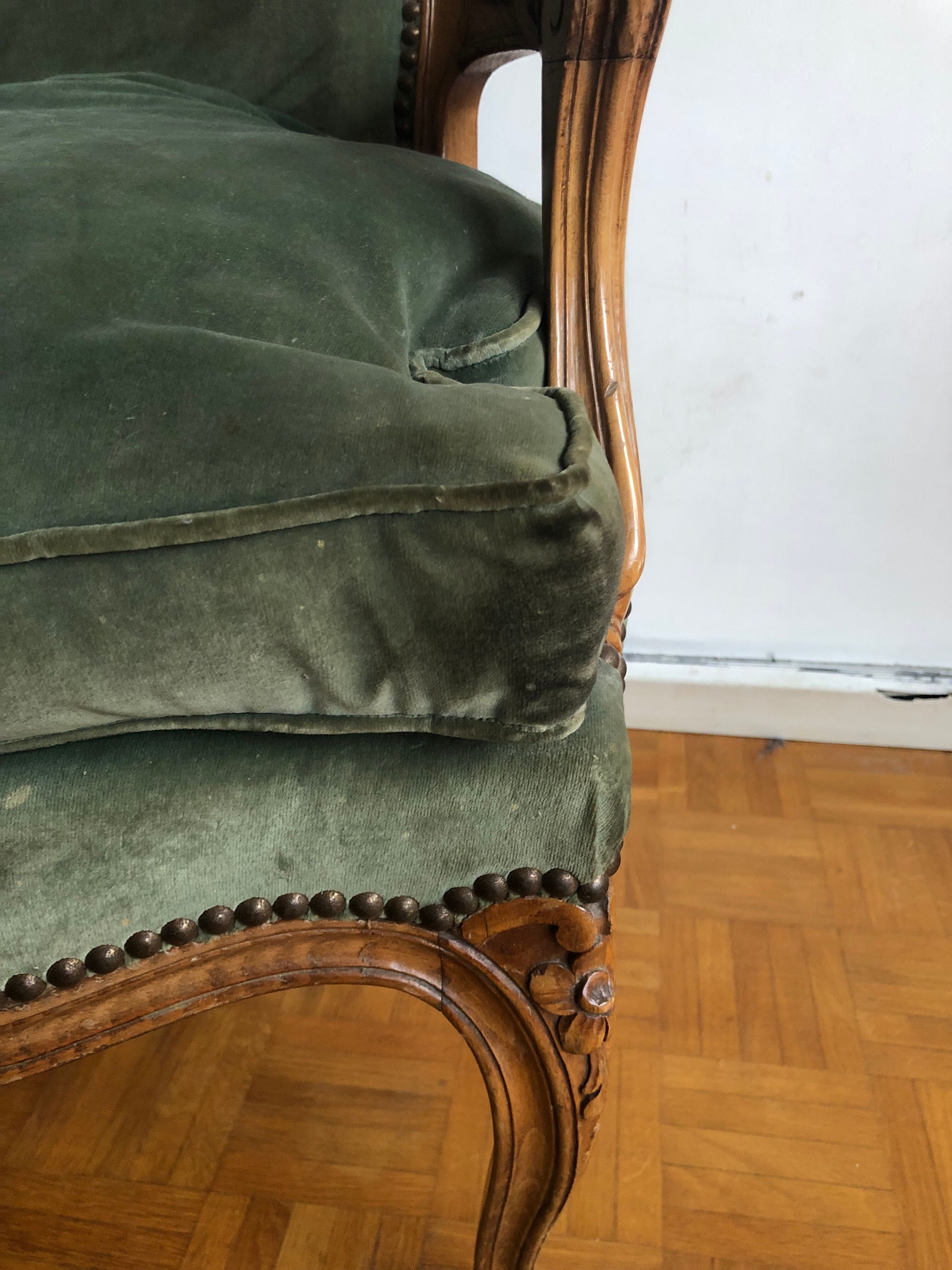 Green shepherdess armchair Louis XV style
