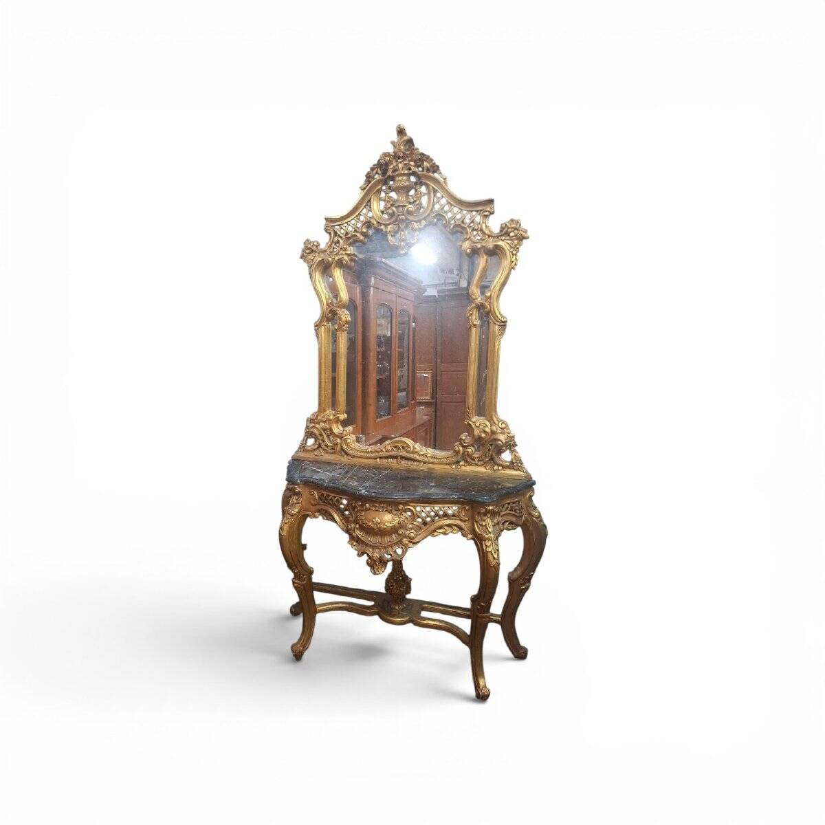 Mirror and console set in Louis XV style.