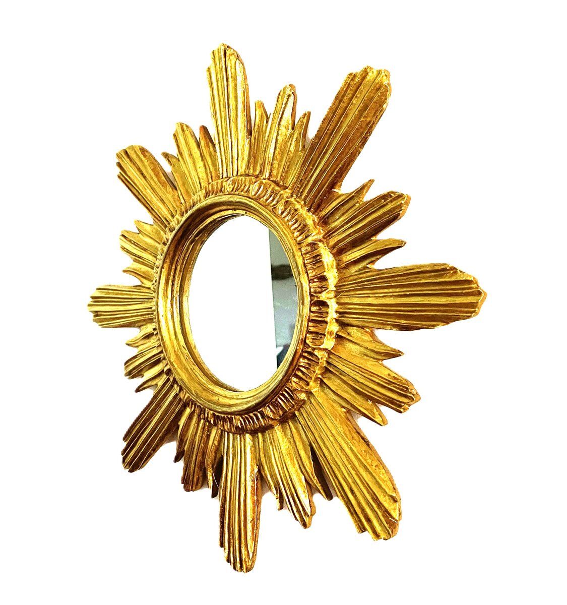 Wenz golden wood sun mirror, Germany, 1960s