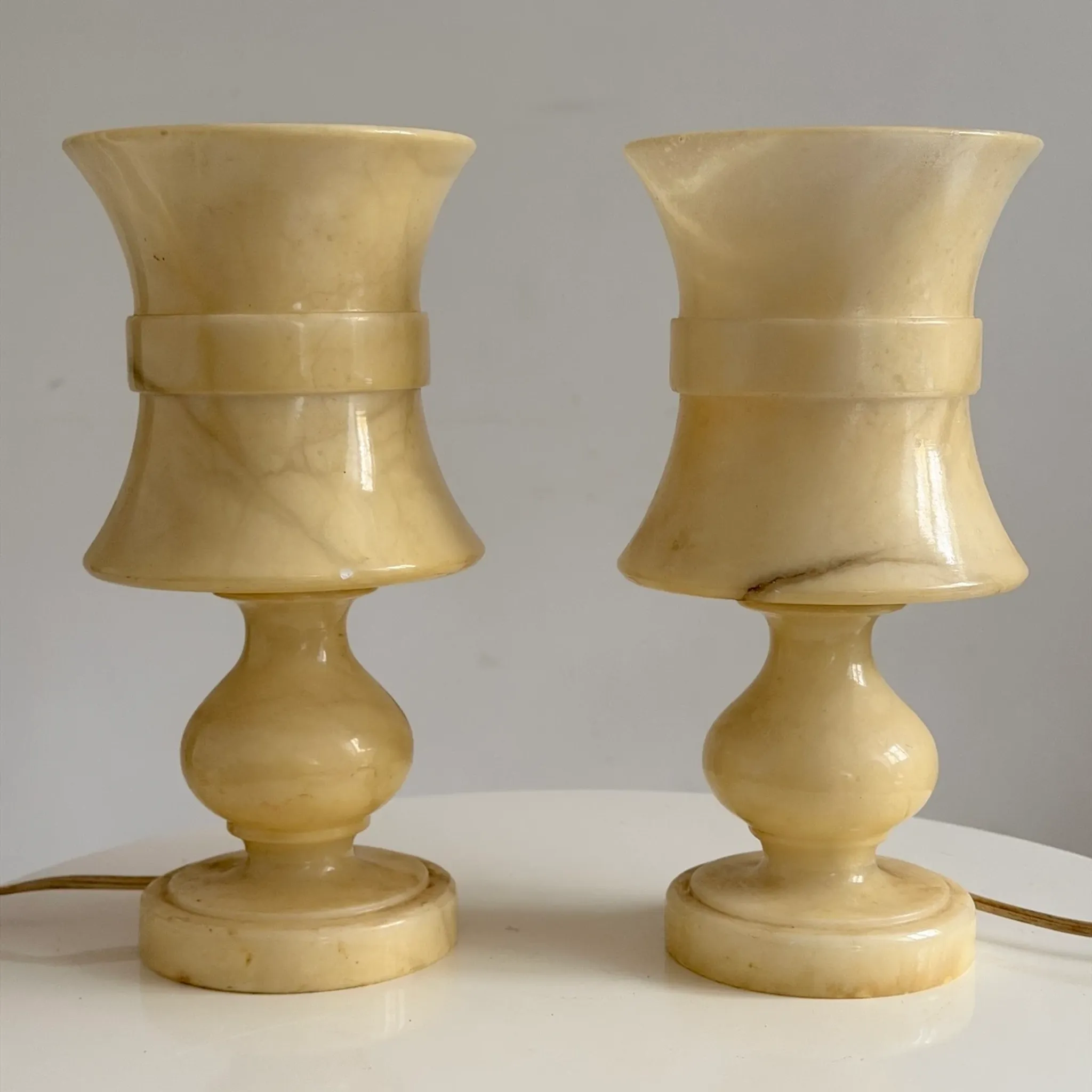 Pair of vintage alabaster lamps from the 1960s.