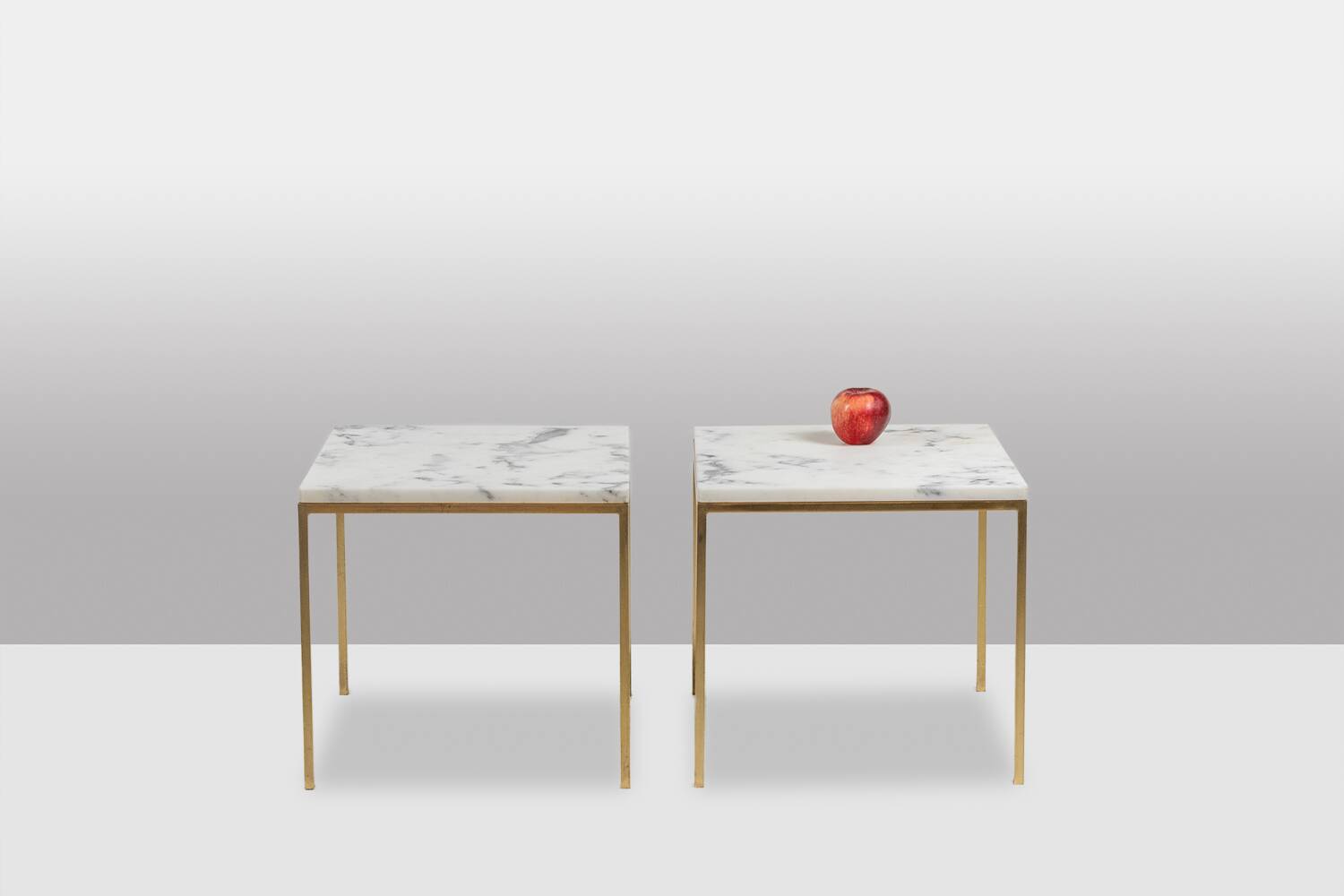 Pair of marble and gilt bronze end tables. 1970s.