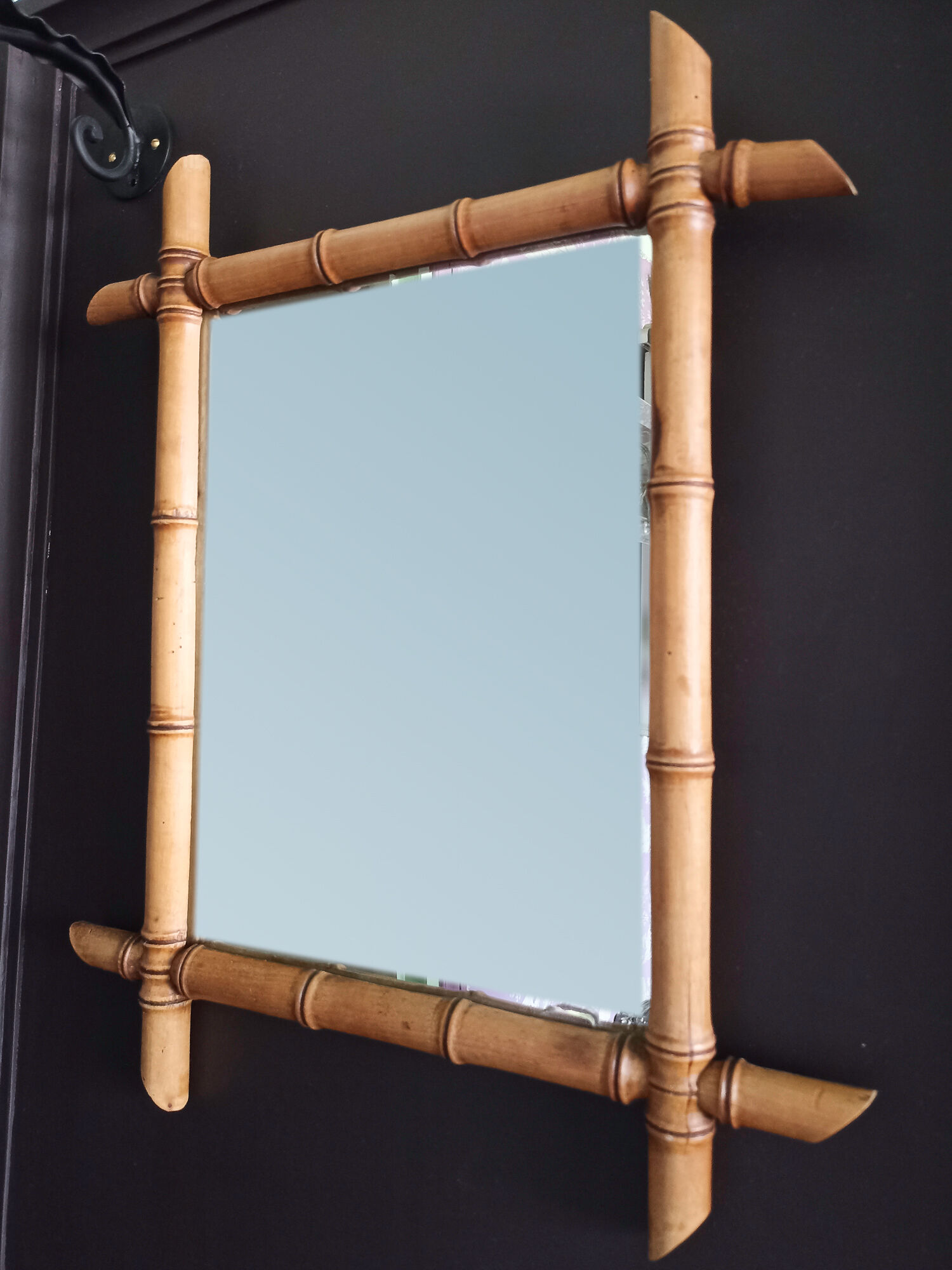Wooden wall mirror imitation bamboo 43x50cm