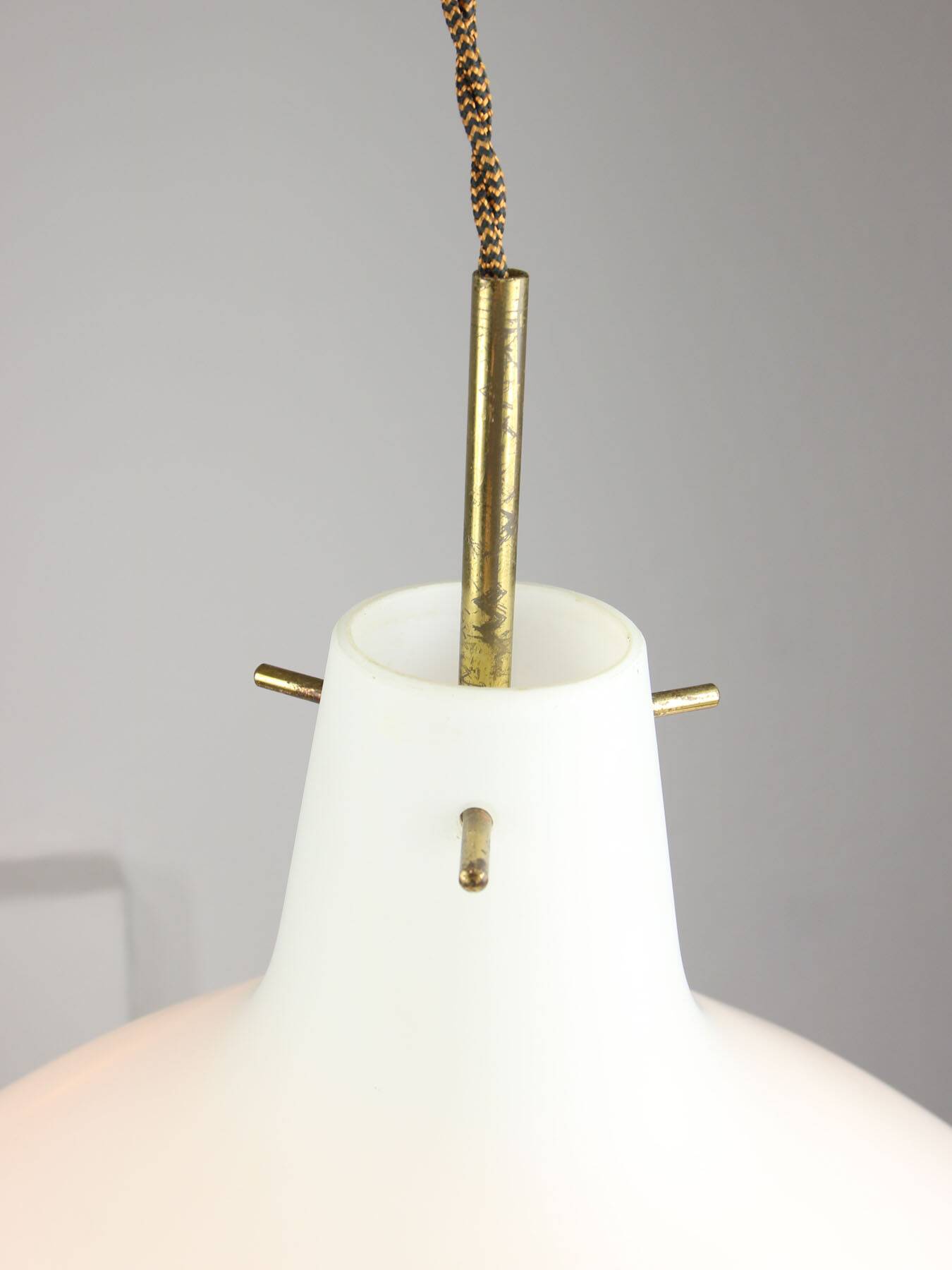 Mid-Century Italian Brass and Opaline Glass Pendant Lamp