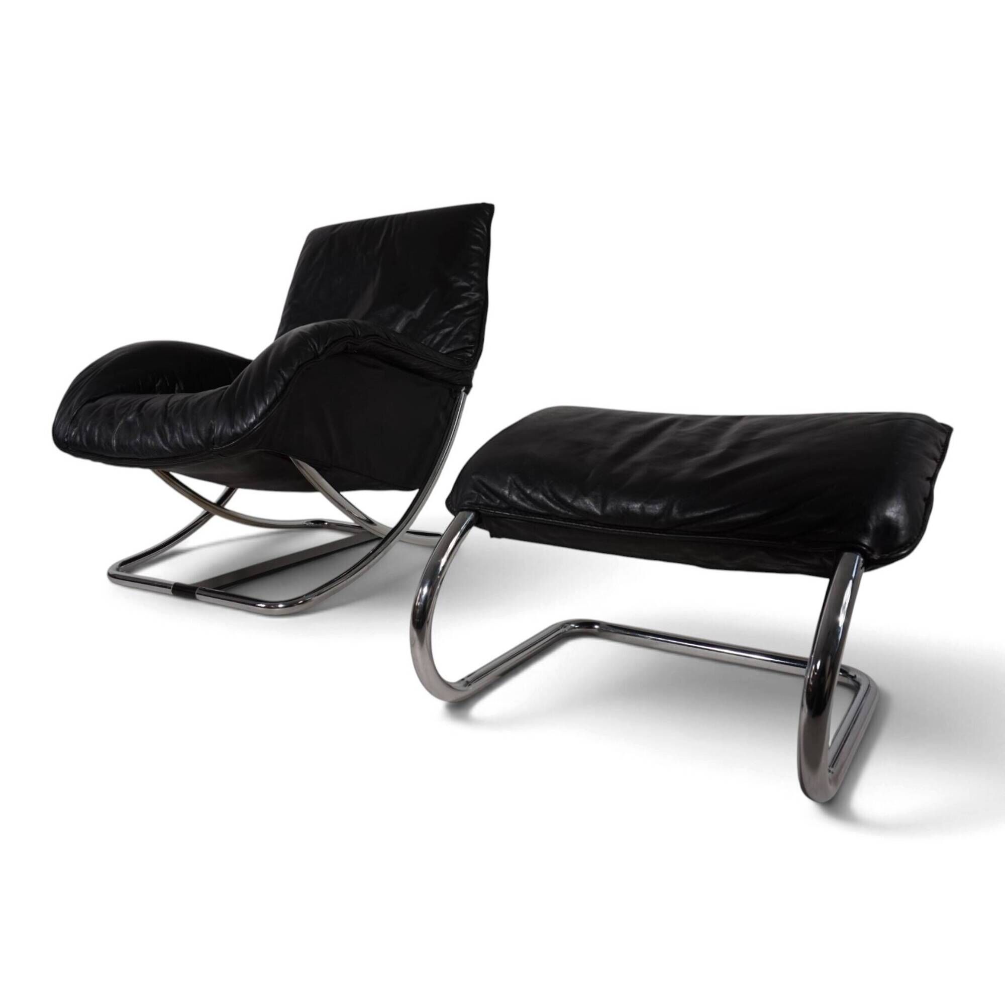 WK Möbel leather lounge chair with ottoman by Robert Haussmann, 1970
