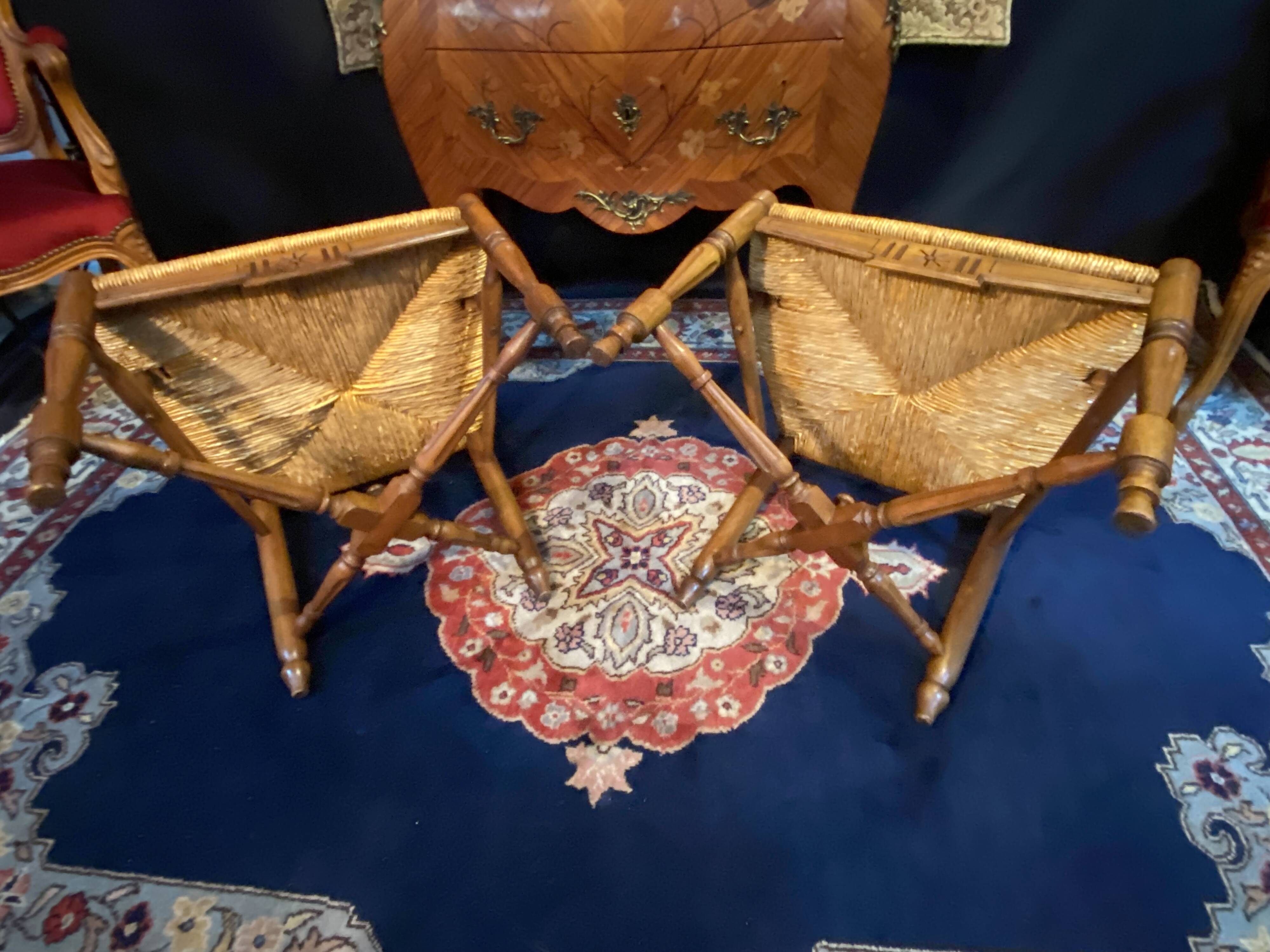 Pair of solid walnut armchairs in Provençal style