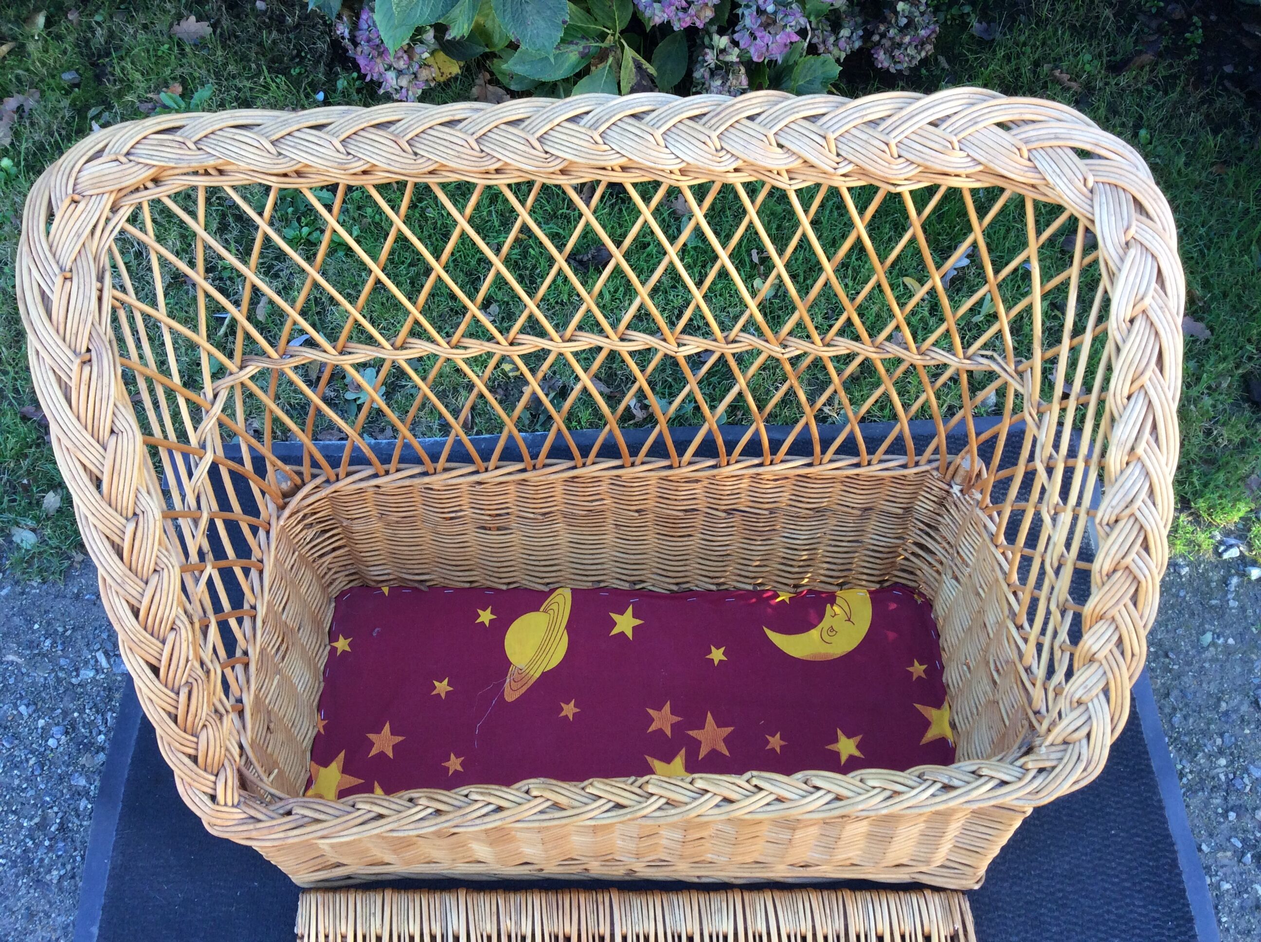 Vintage trunk bench braided rattan