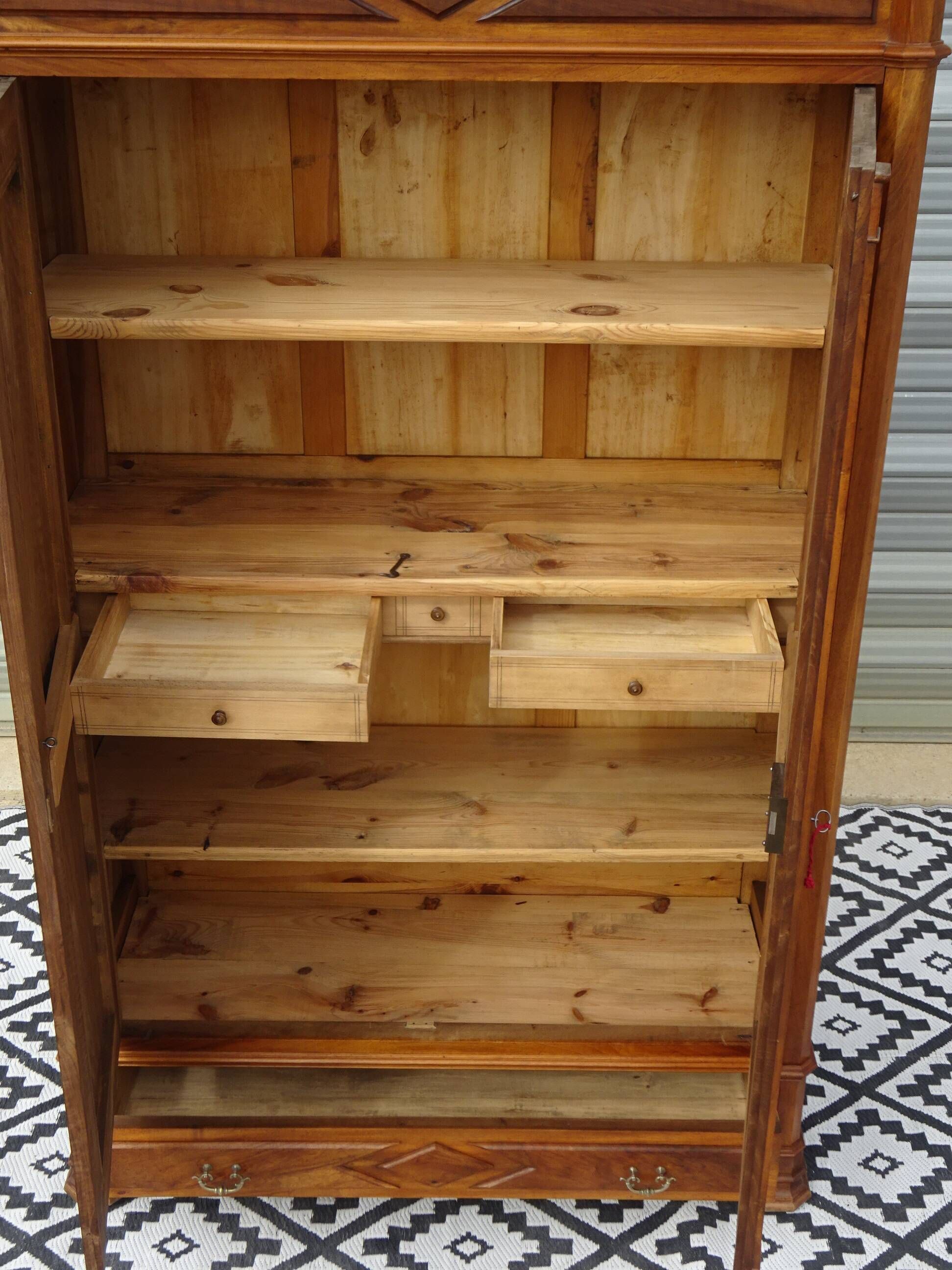 Large antique wardrobe in solid walnut