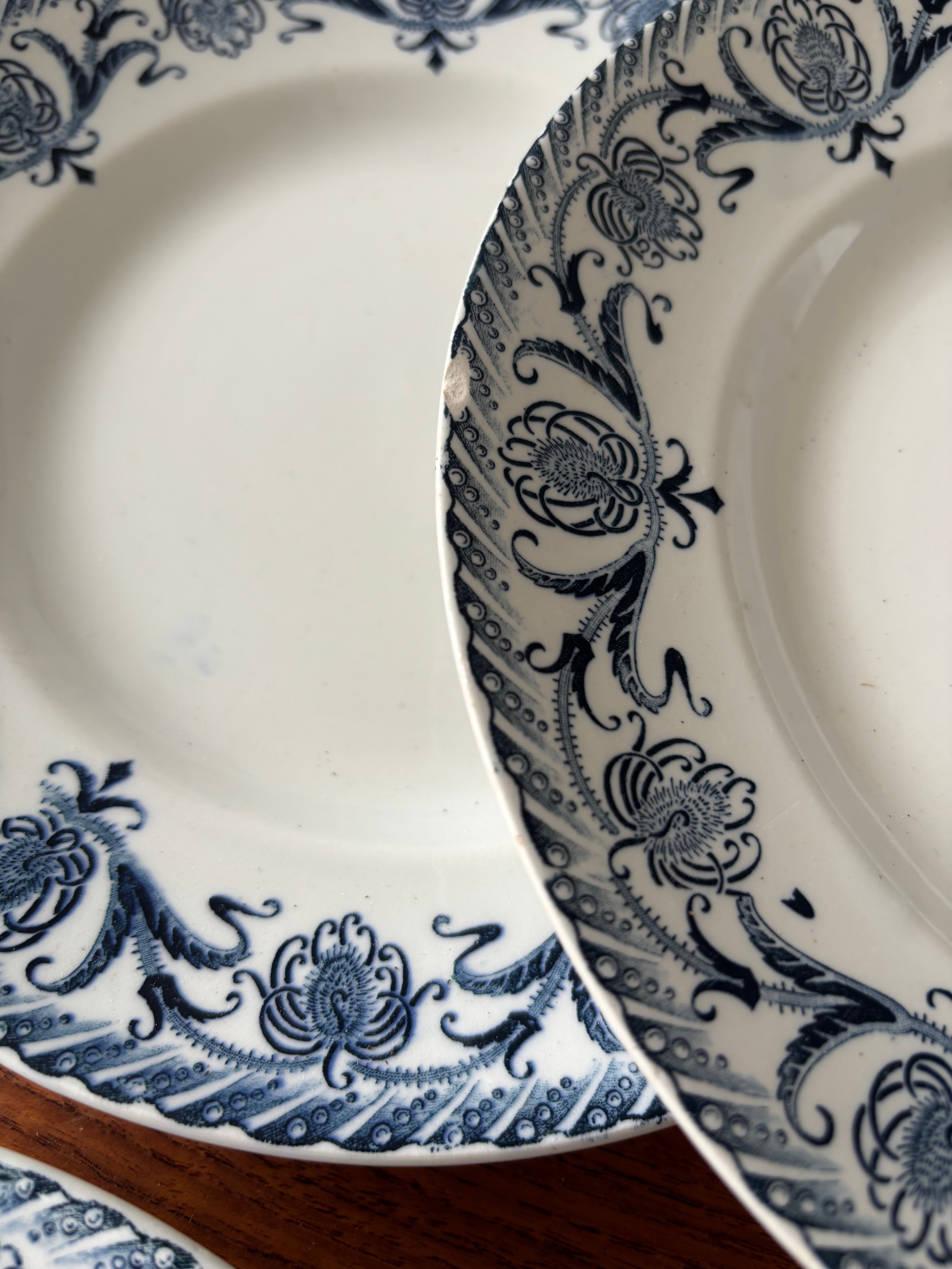 Set of 6 antique flat plates Moulin des Loups model Cardère |