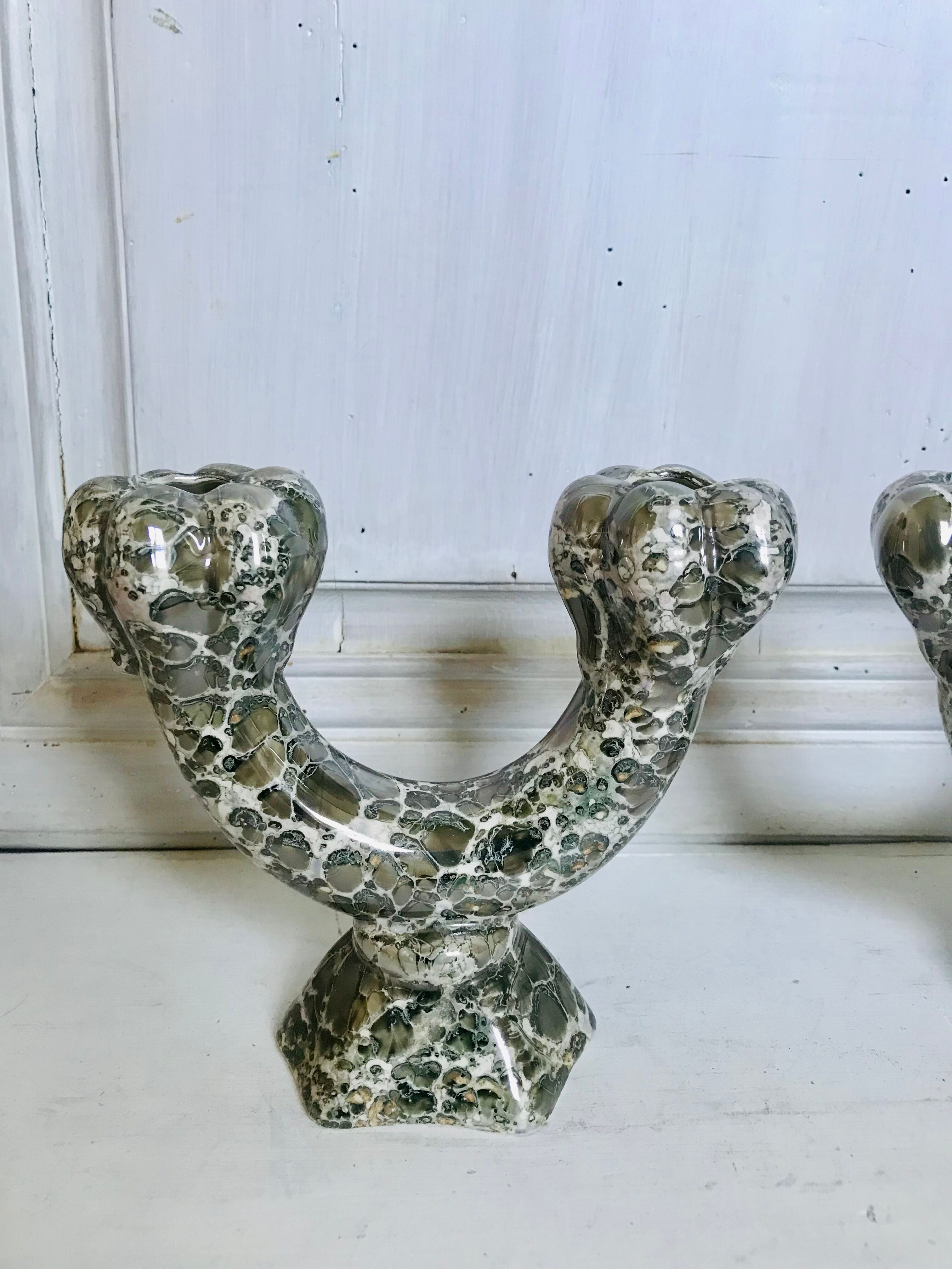 Pair of Val d'or ceramic candle holders