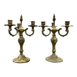 Pair of 3-light bronze candlesticks from the 70s