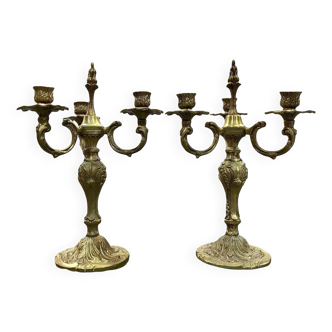Pair of 3-light bronze candlesticks from the 70s