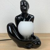 Black ceramic lamp and opal globe