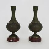 Auguste moreau 1834-1917 pair of signed 19th century vases with bird and insect decoration