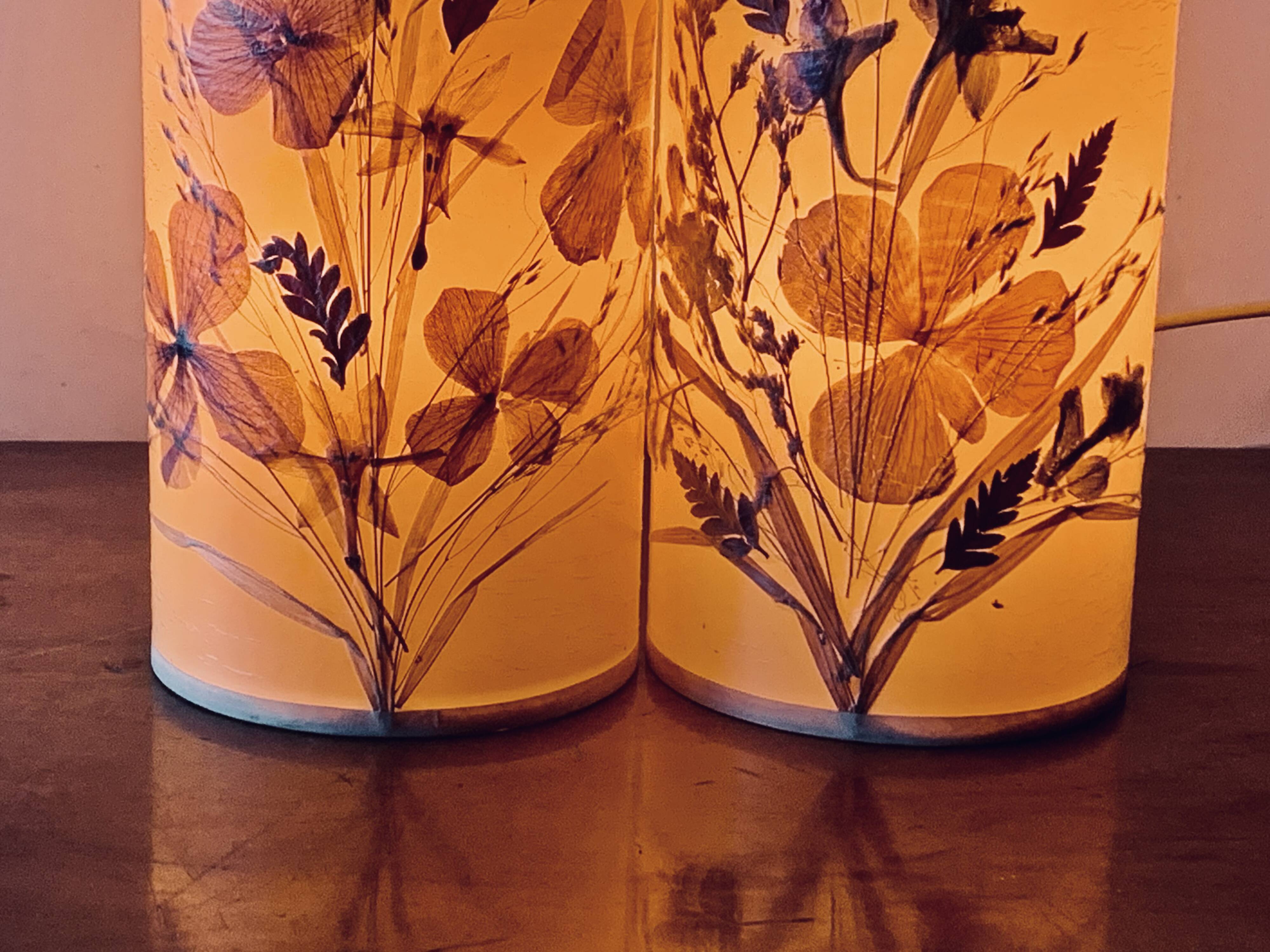 Pair of vintage dried flower lamps