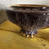 Sucrier en céramique Vallauris bordeaux et dorée par Marius Giuge