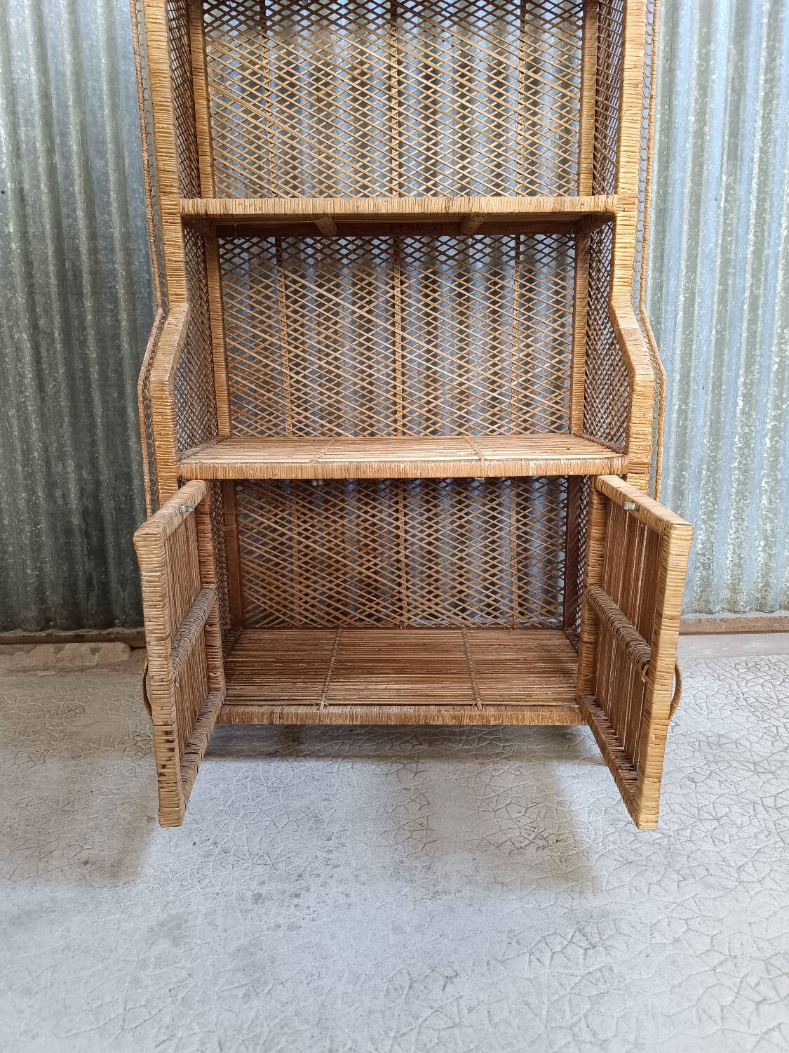 Vintage rattan wicker library in Emmanuelle style