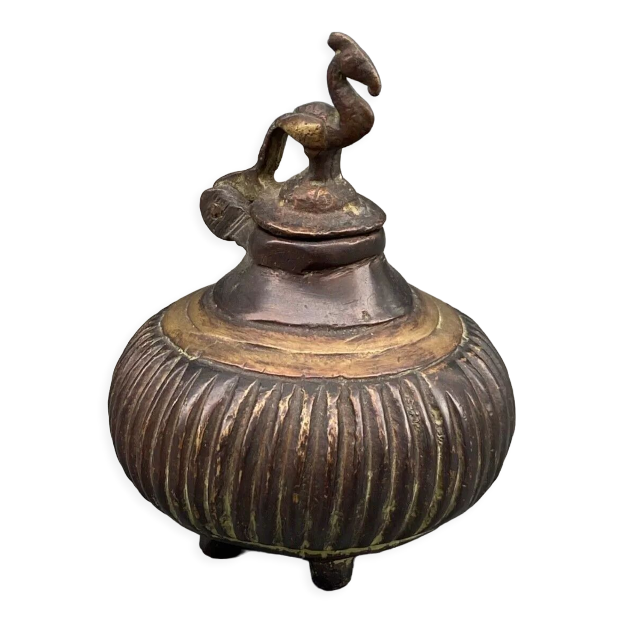 Bronze Inkwell Indian Nineteenth Peacock Bird Decor