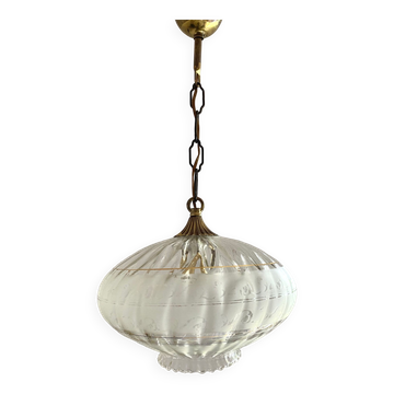 Suspension en verre et métal doré années 60
