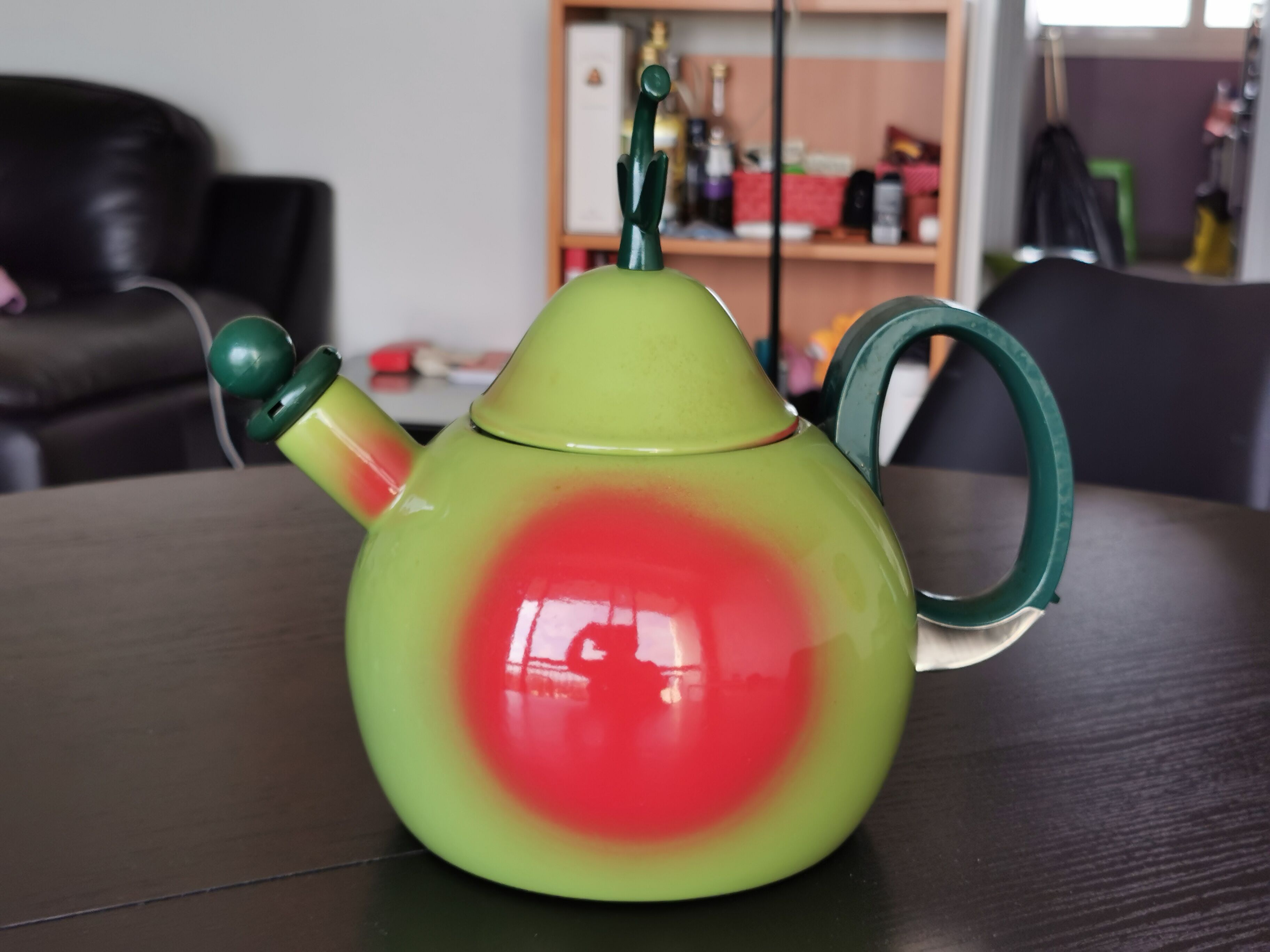 Vintage Copco enamel pear-shaped whistling kettle
