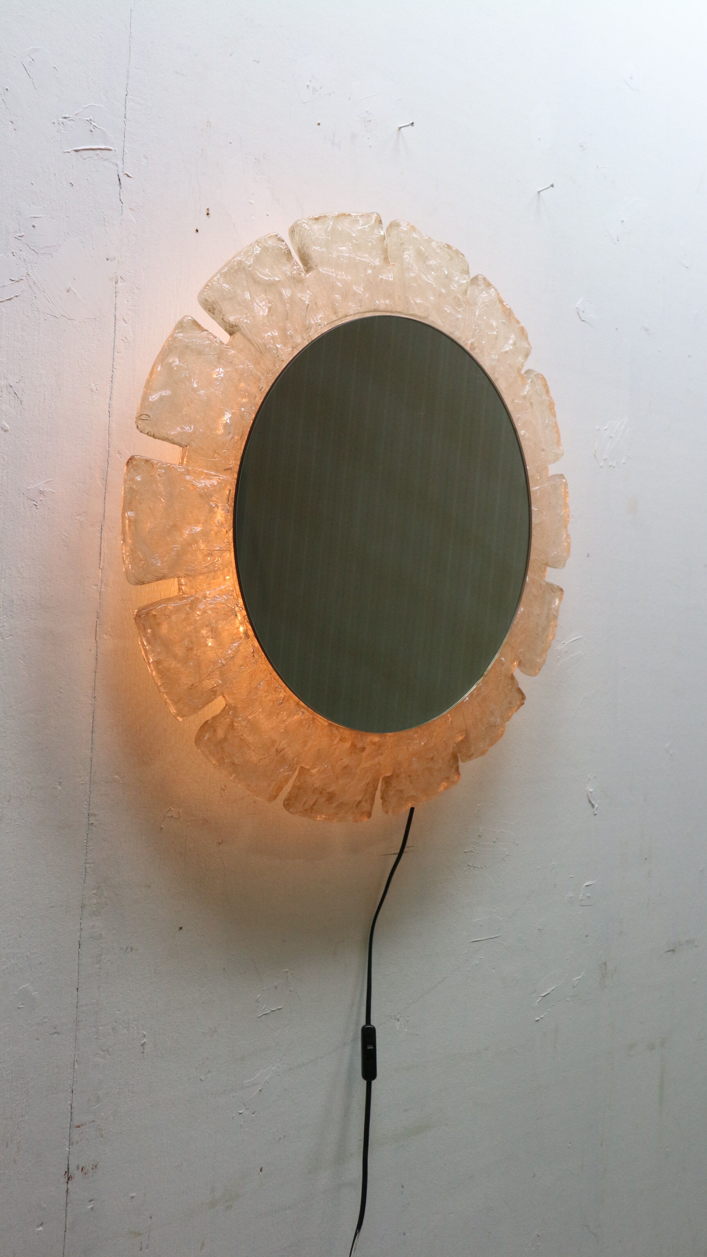 Egon hillebrand round acrylic illuminated mirror with lightening, 1970's germany