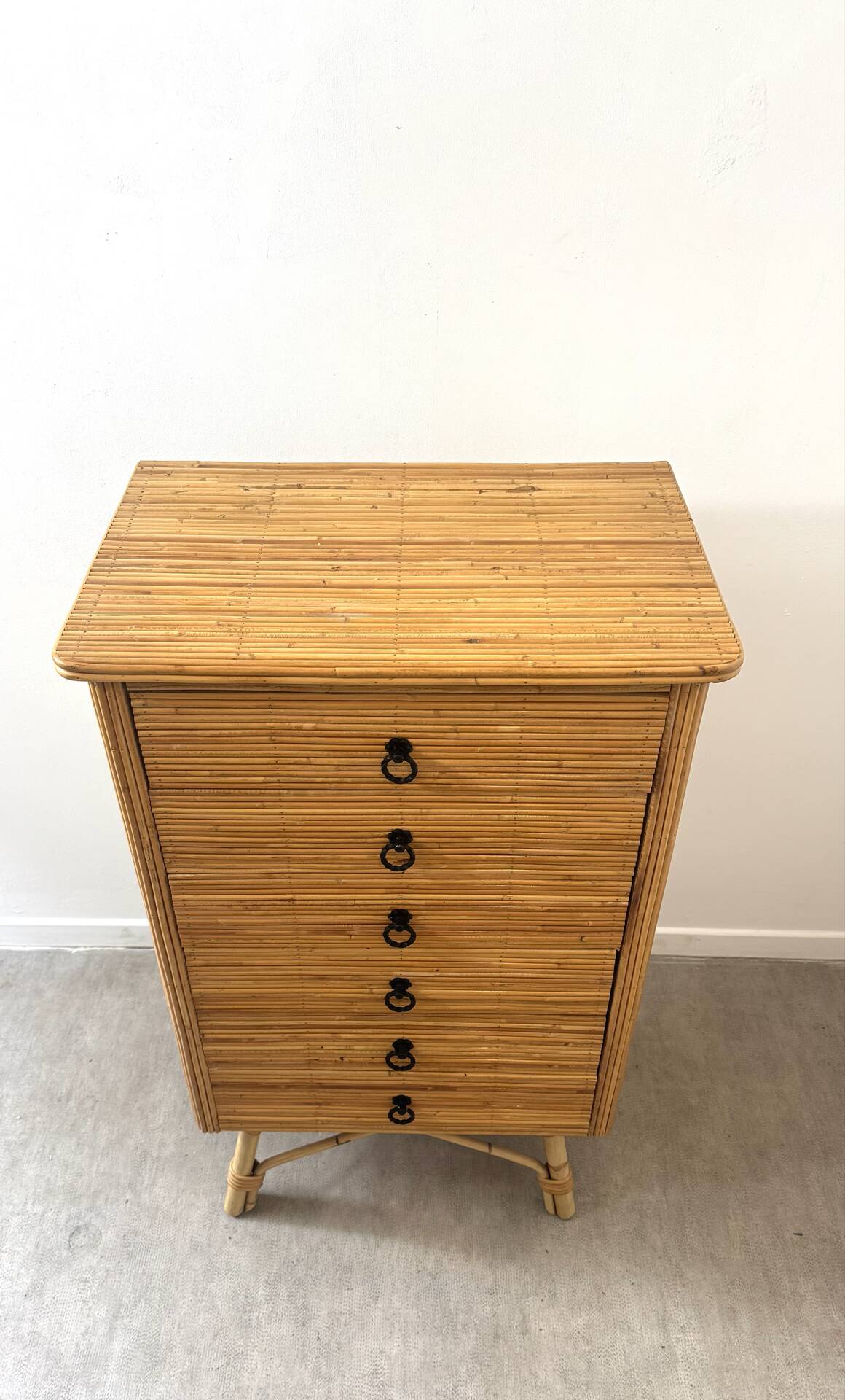 Vintage rattan chest of drawers by Audoux Minet