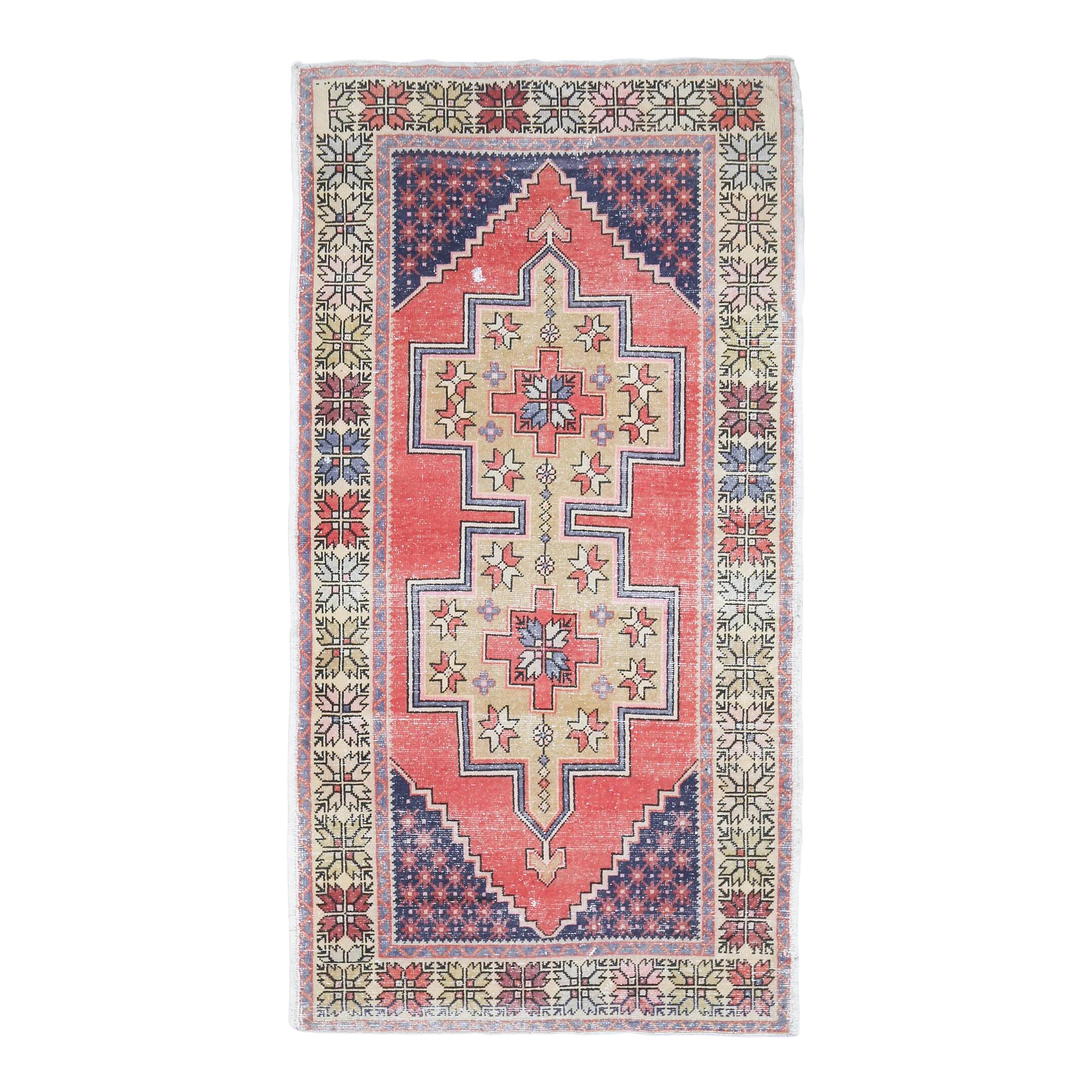 Tapis vintage turc Oushak fait main en laine et coton rose