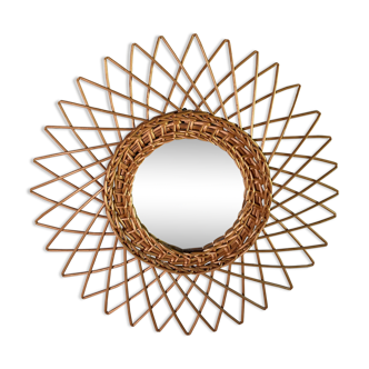 MIRROR SUN in braided WICKER 41cm deco vintage ice cream