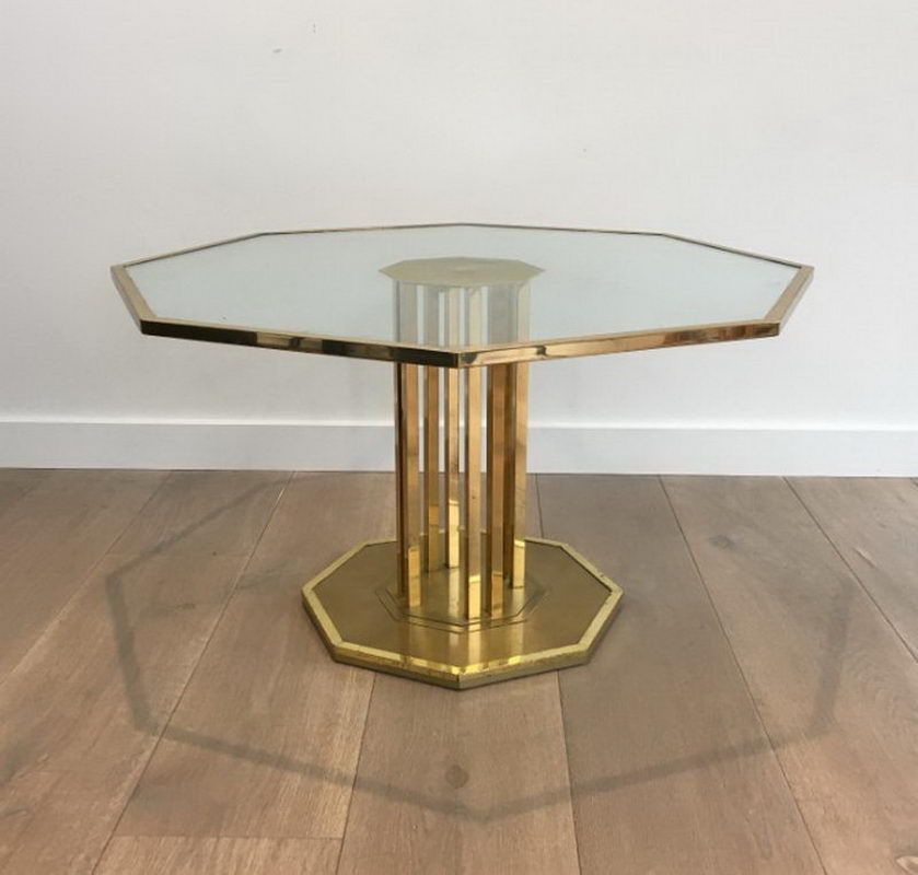 Designer coffee table in brass and glass