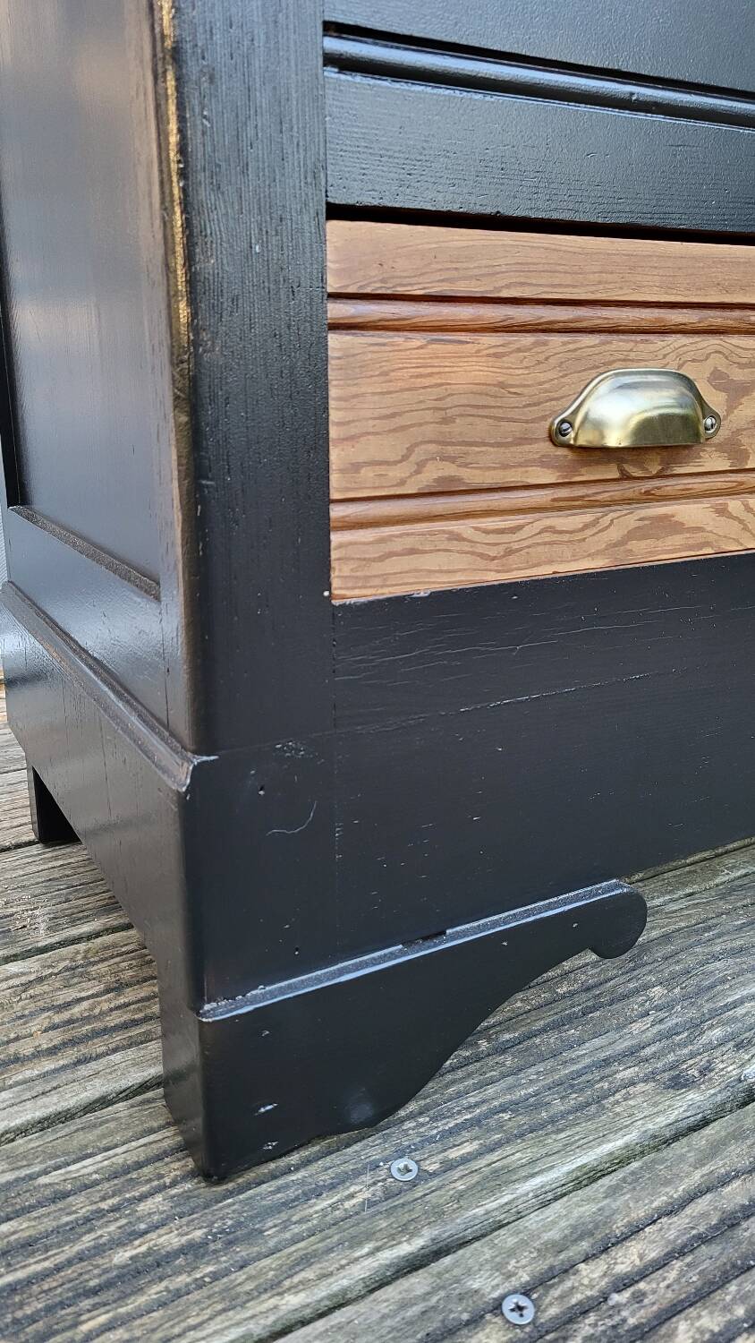 Two-tone black and honey bookcase