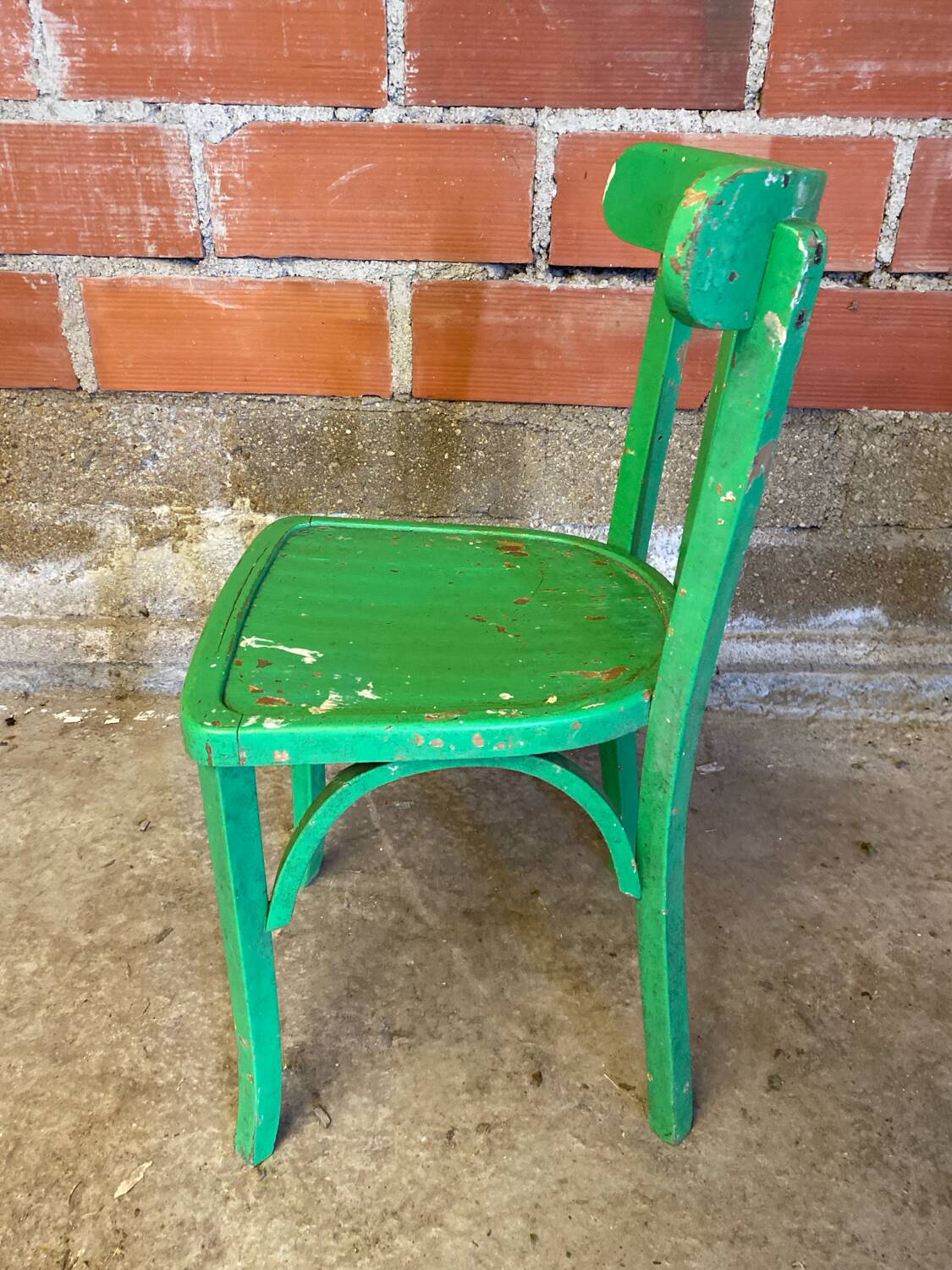 Chaise Bistrot Ancienne Style BAUMANN Bois Tourné Vert Vintage