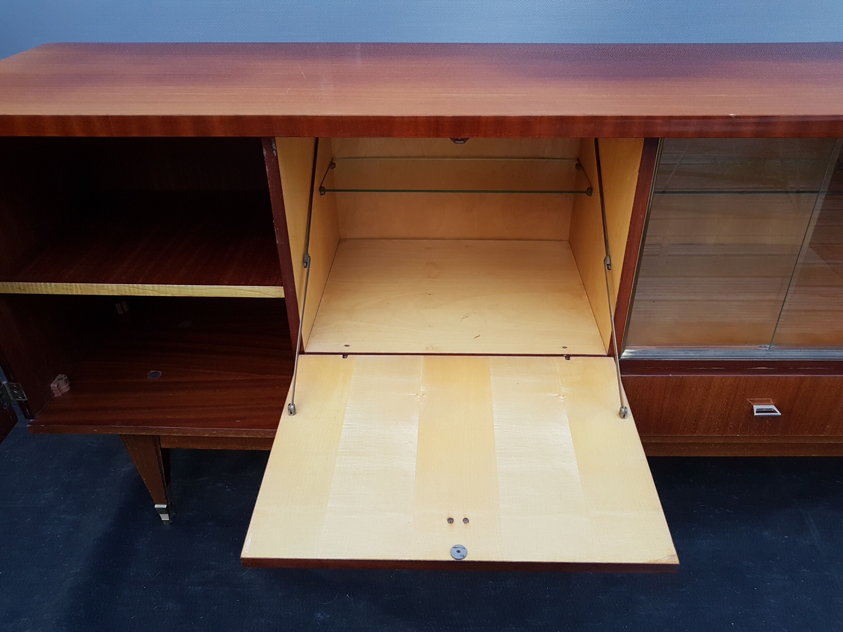 Mahogany, sycomore and brass sideboard, 1961