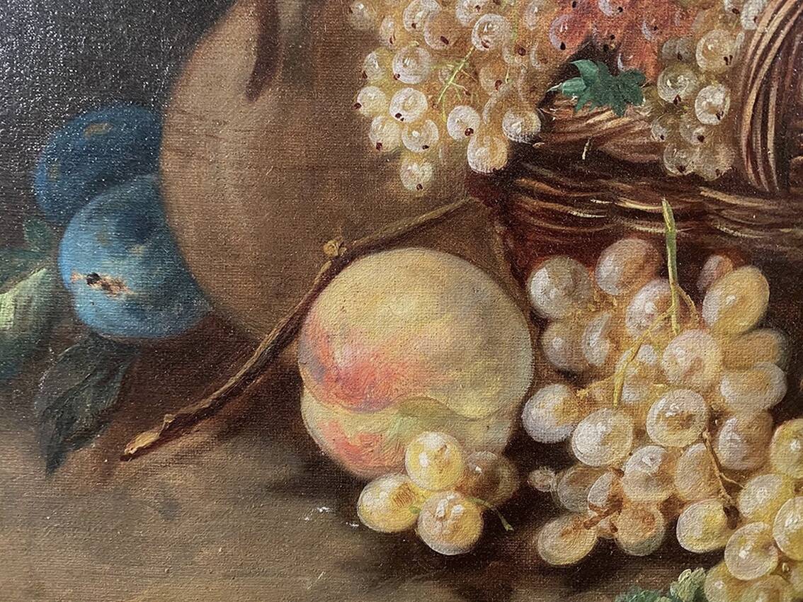 "Still Life with Fruits and Birds", oil on canvas, late 19th century.