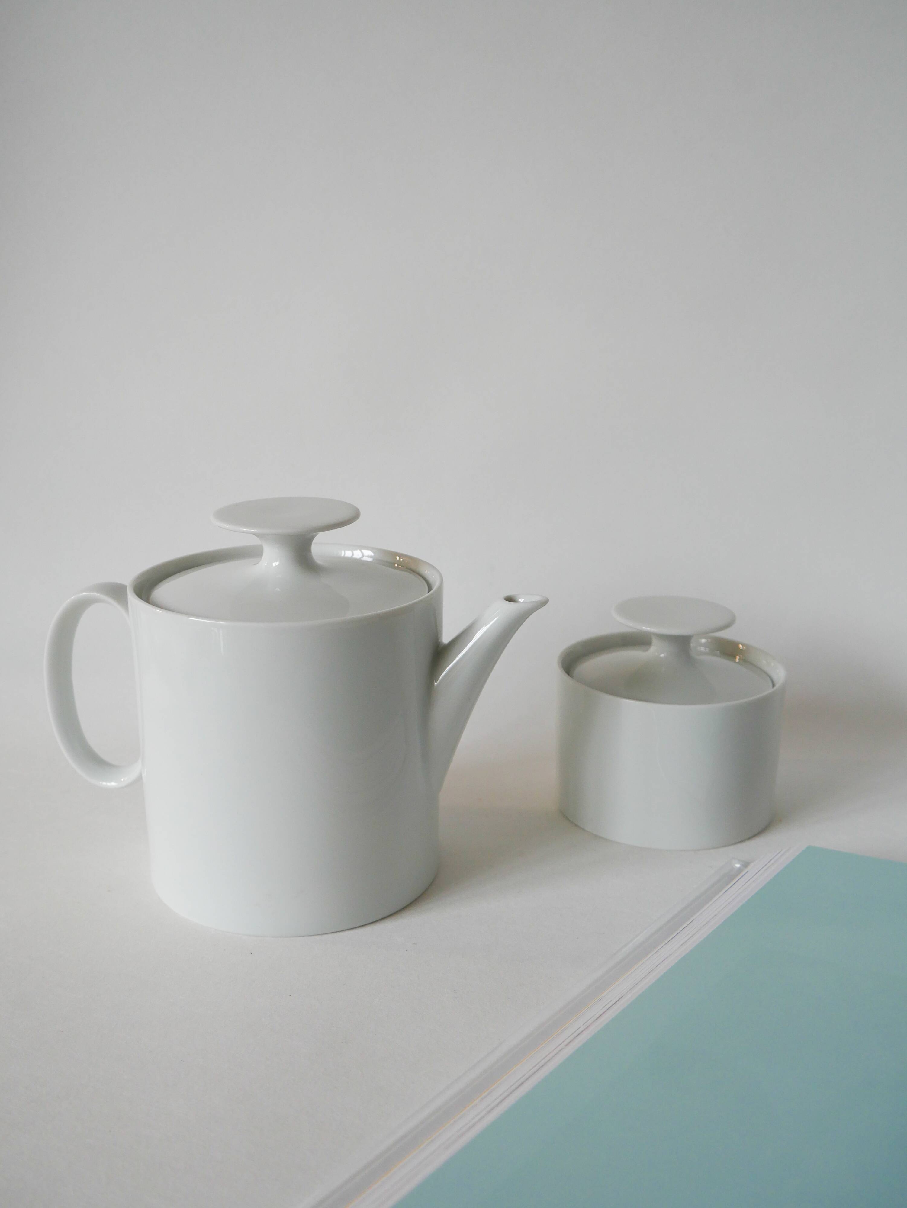white ceramic teapot and sugar bowl Germany Thomas Design Modernist 1970